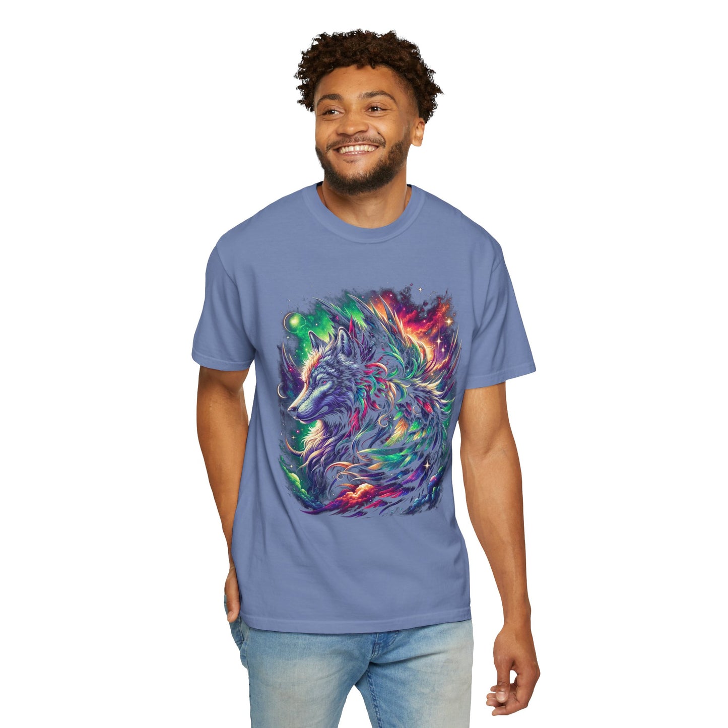 Galactic Wolf Spirit T-Shirt - Vibrant Unisex Cotton Tee