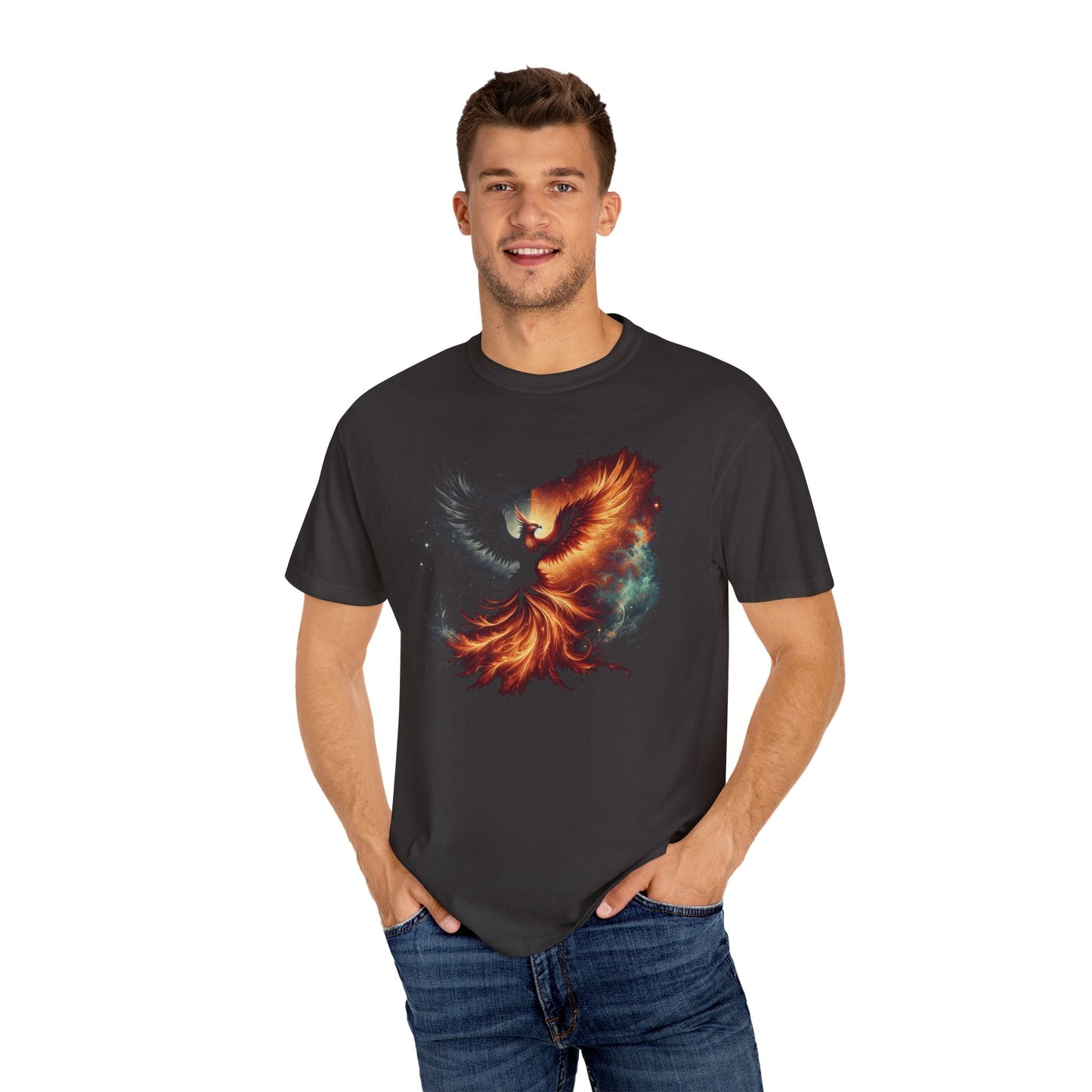 Cosmic Phoenix Resurgence Unisex T-Shirt - Comfort-Fit Ring-Spun Cotton Tee - GG