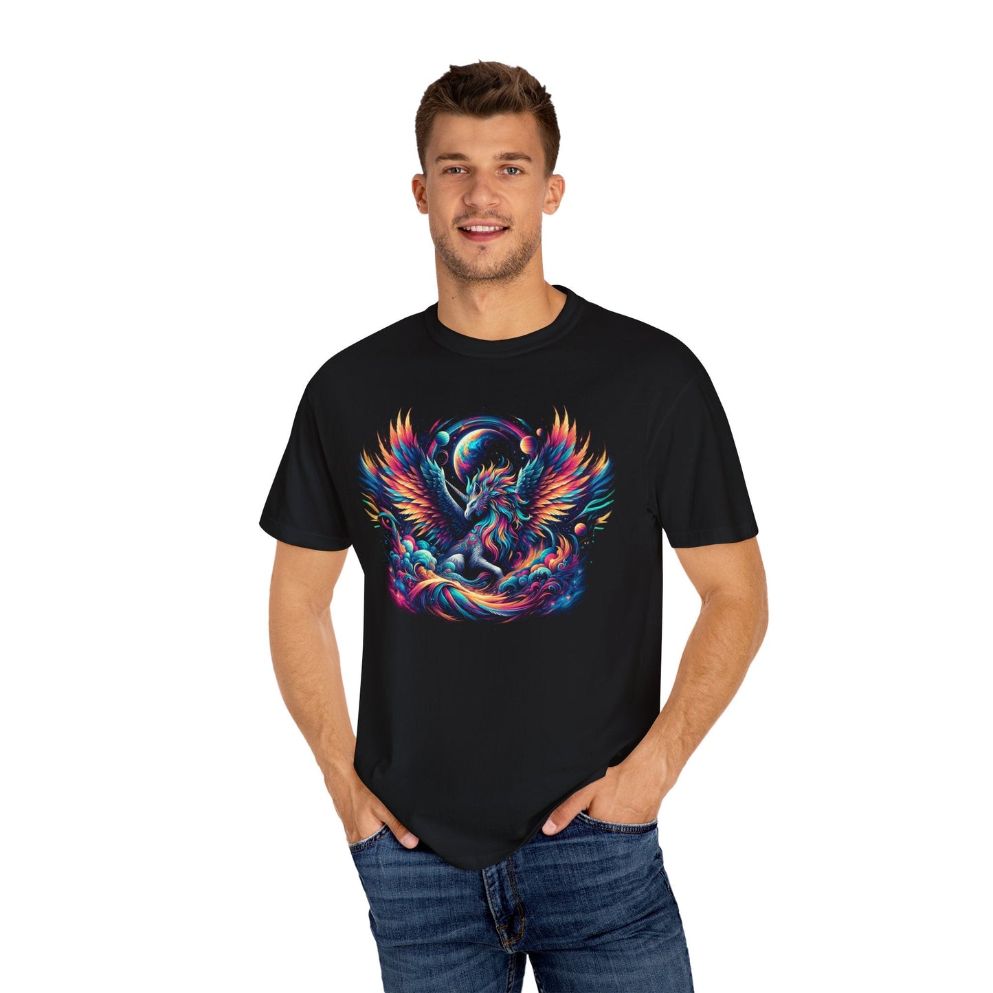 Cosmic Phoenix T-Shirt - Soft-Washed Unisex 100% Cotton, Garment-Dyed & Durable - GG