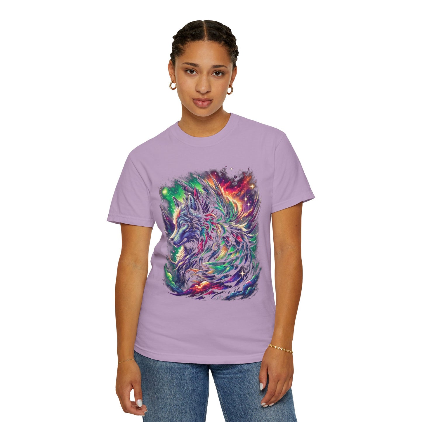 Galactic Wolf Spirit T-Shirt - Vibrant Unisex Cotton Tee