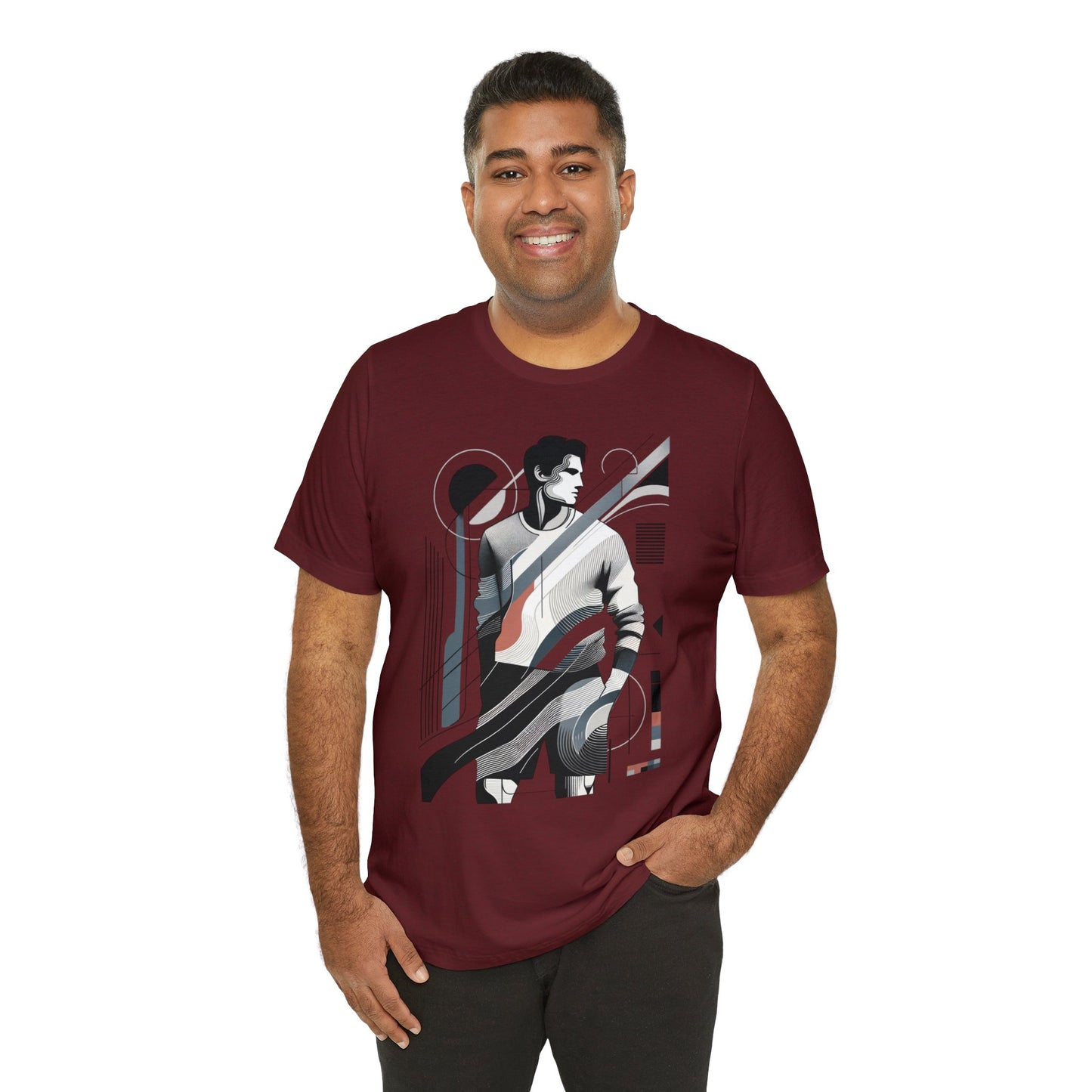 Stylish Man's Abstract Elegance Tee - Modern Art Cotton Top