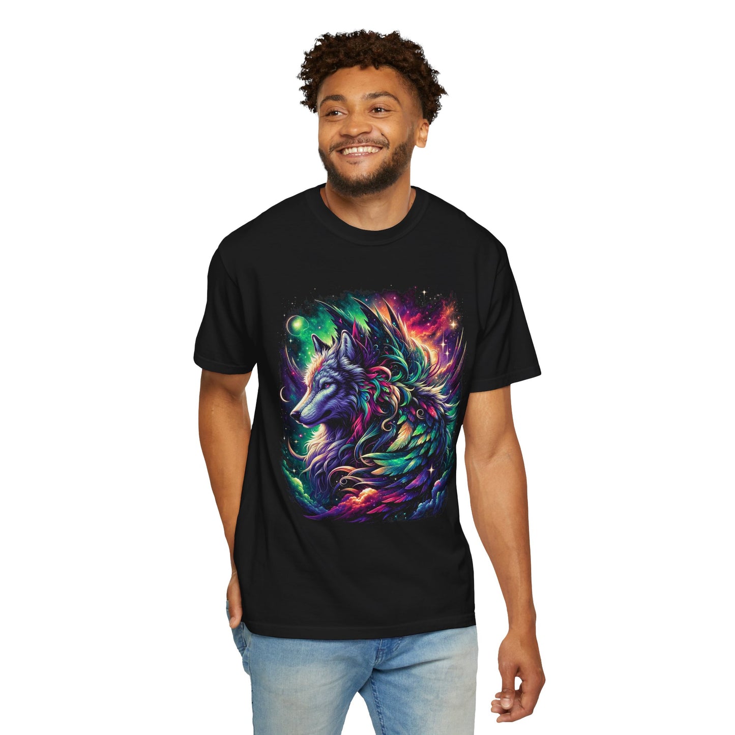 Galactic Wolf Spirit T-Shirt - Vibrant Unisex Cotton Tee