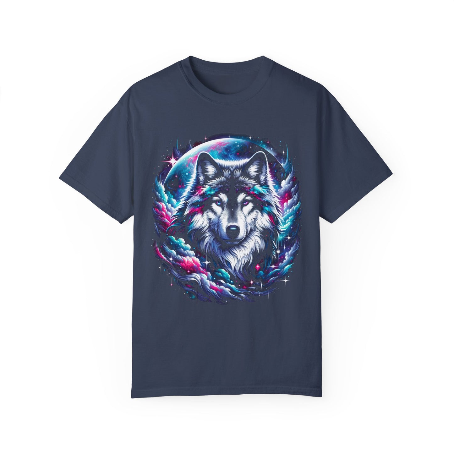 Stellar Canine Aura T-Shirt - Unisex Celestial Wolf Cotton Tee