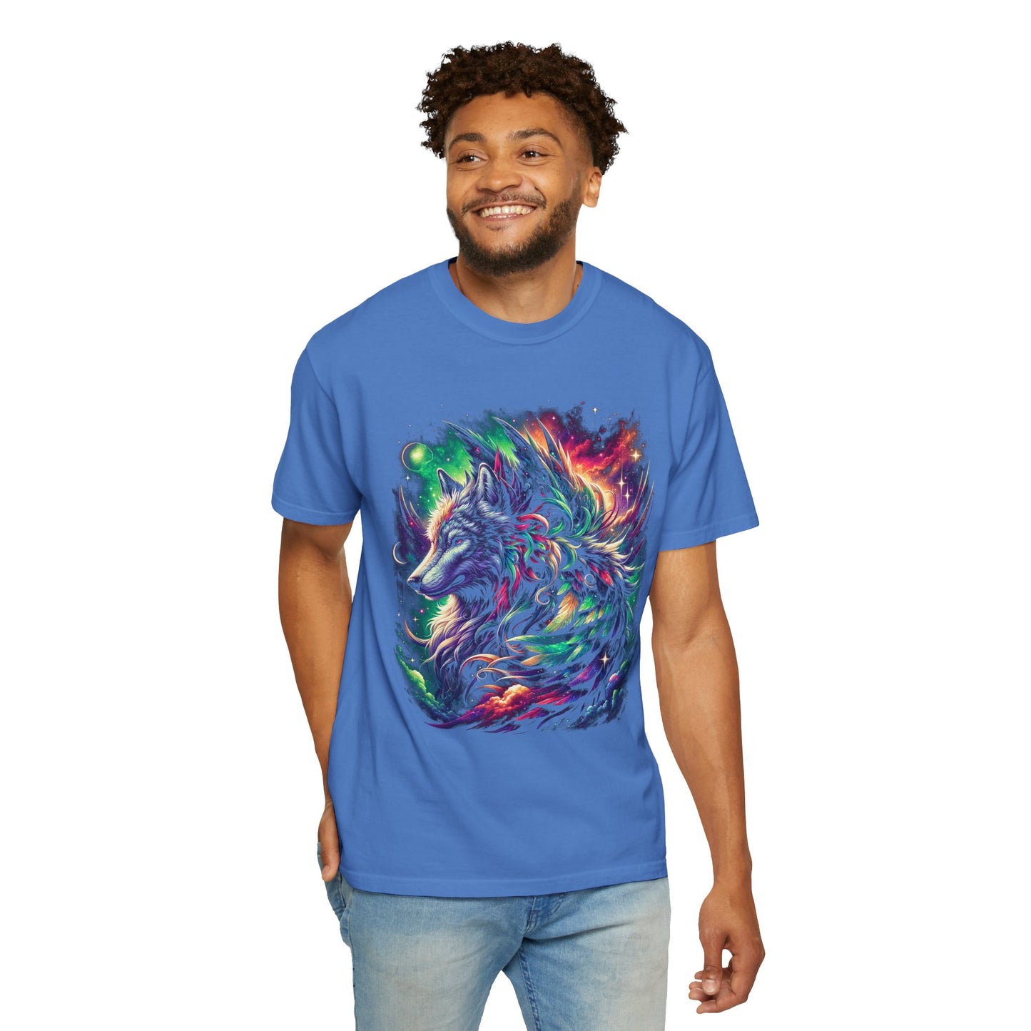 Galactic Wolf Spirit T-Shirt - Vibrant Unisex Cotton Tee