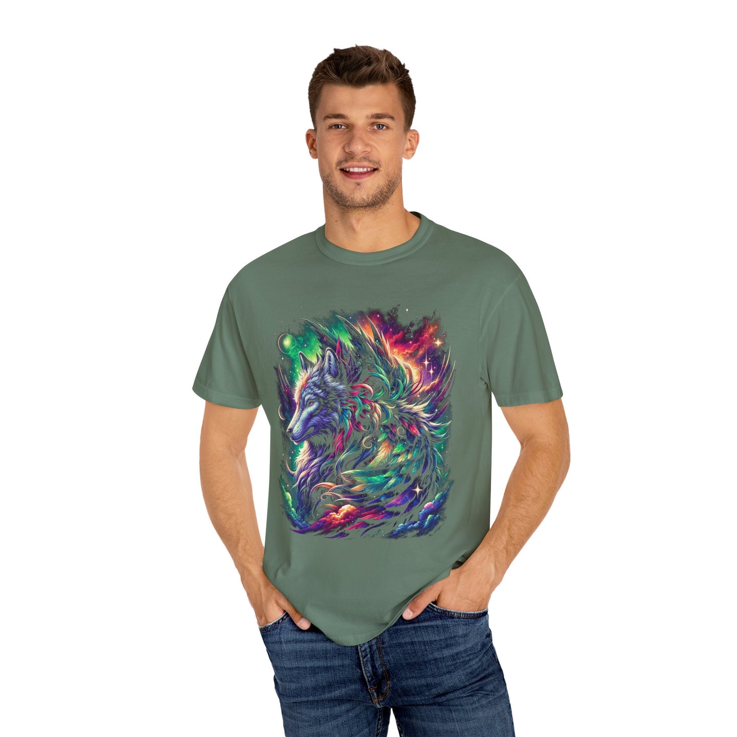 Galactic Wolf Spirit T-Shirt - Vibrant Unisex Cotton Tee
