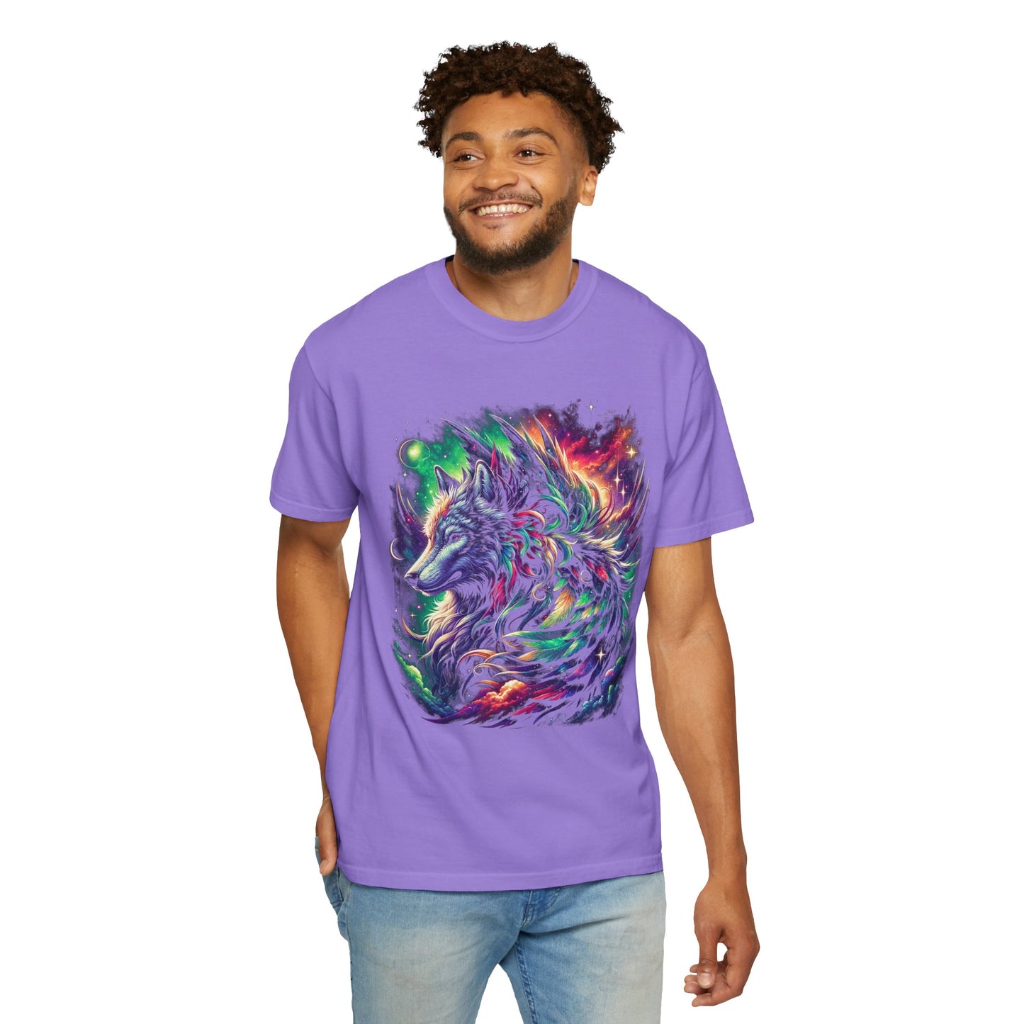 Galactic Wolf Spirit T-Shirt - Vibrant Unisex Cotton Tee