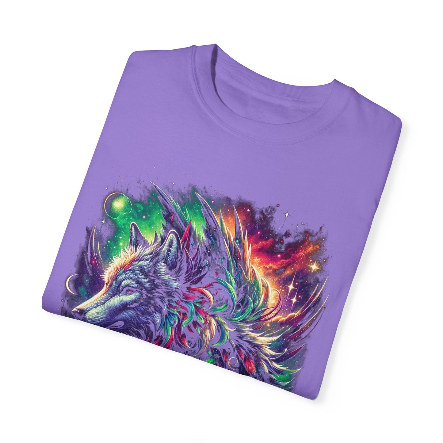 Galactic Wolf Spirit T-Shirt - Vibrant Unisex Cotton Tee