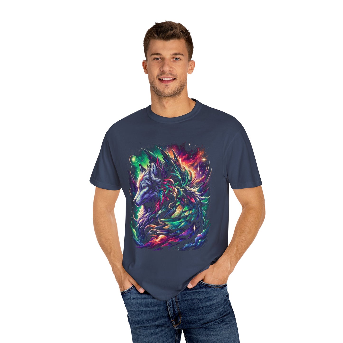 Galactic Wolf Spirit T-Shirt - Vibrant Unisex Cotton Tee