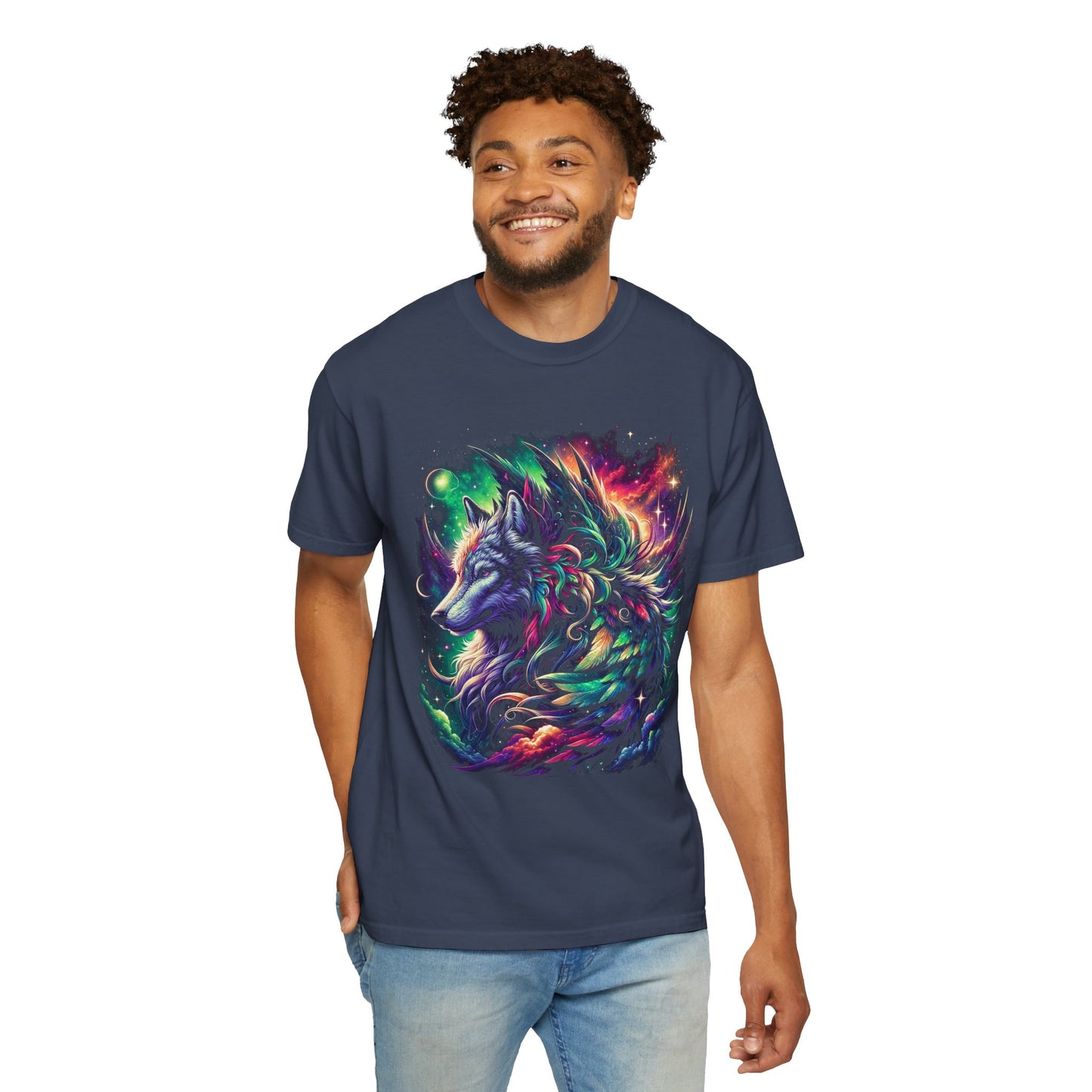 Galactic Wolf Spirit T-Shirt - Vibrant Unisex Cotton Tee