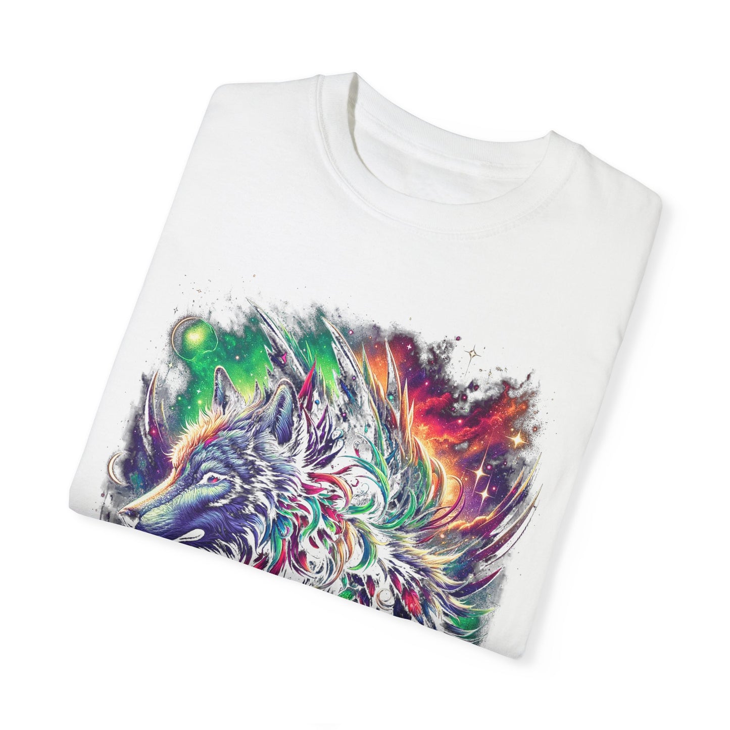 Galactic Wolf Spirit T-Shirt - Vibrant Unisex Cotton Tee