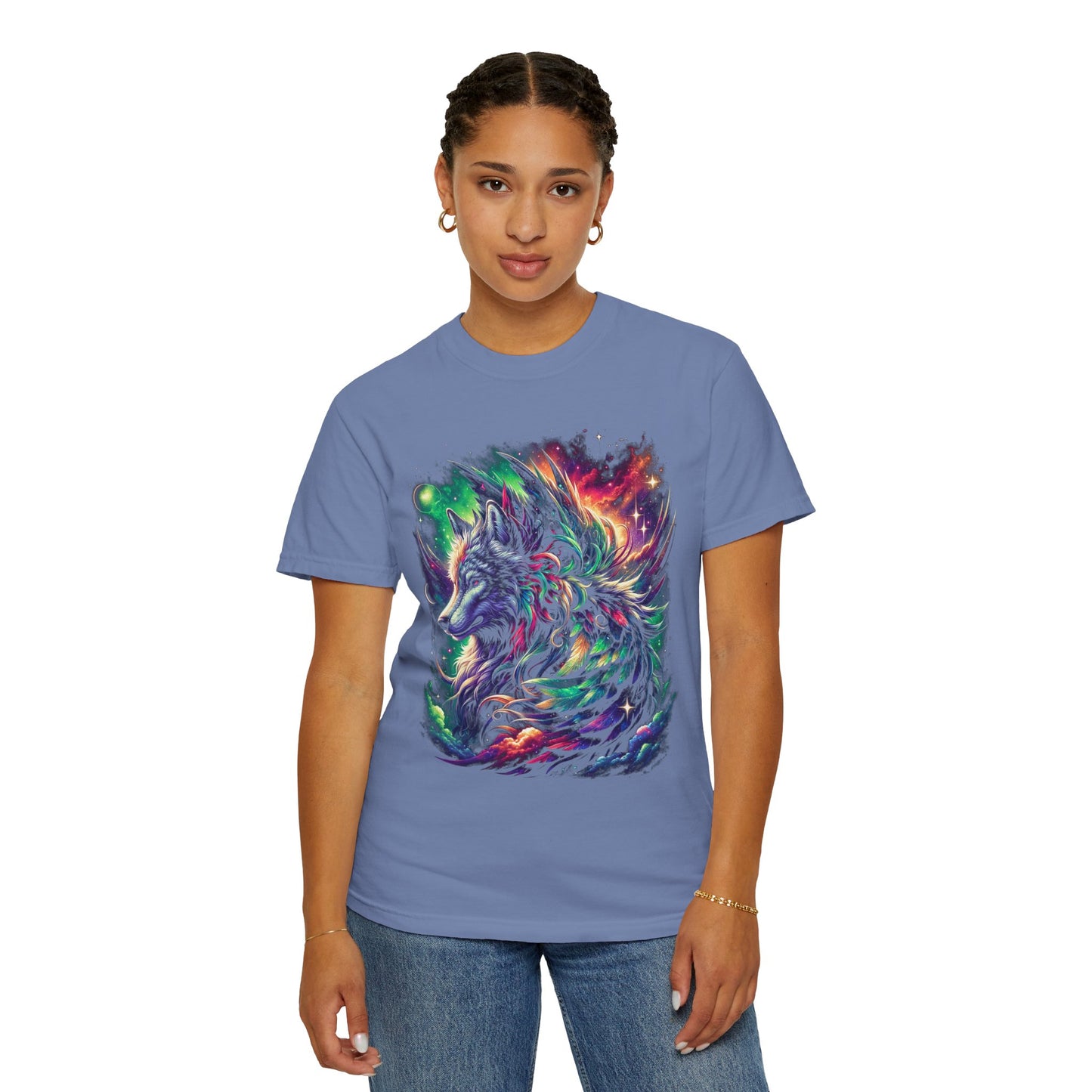 Galactic Wolf Spirit T-Shirt - Vibrant Unisex Cotton Tee