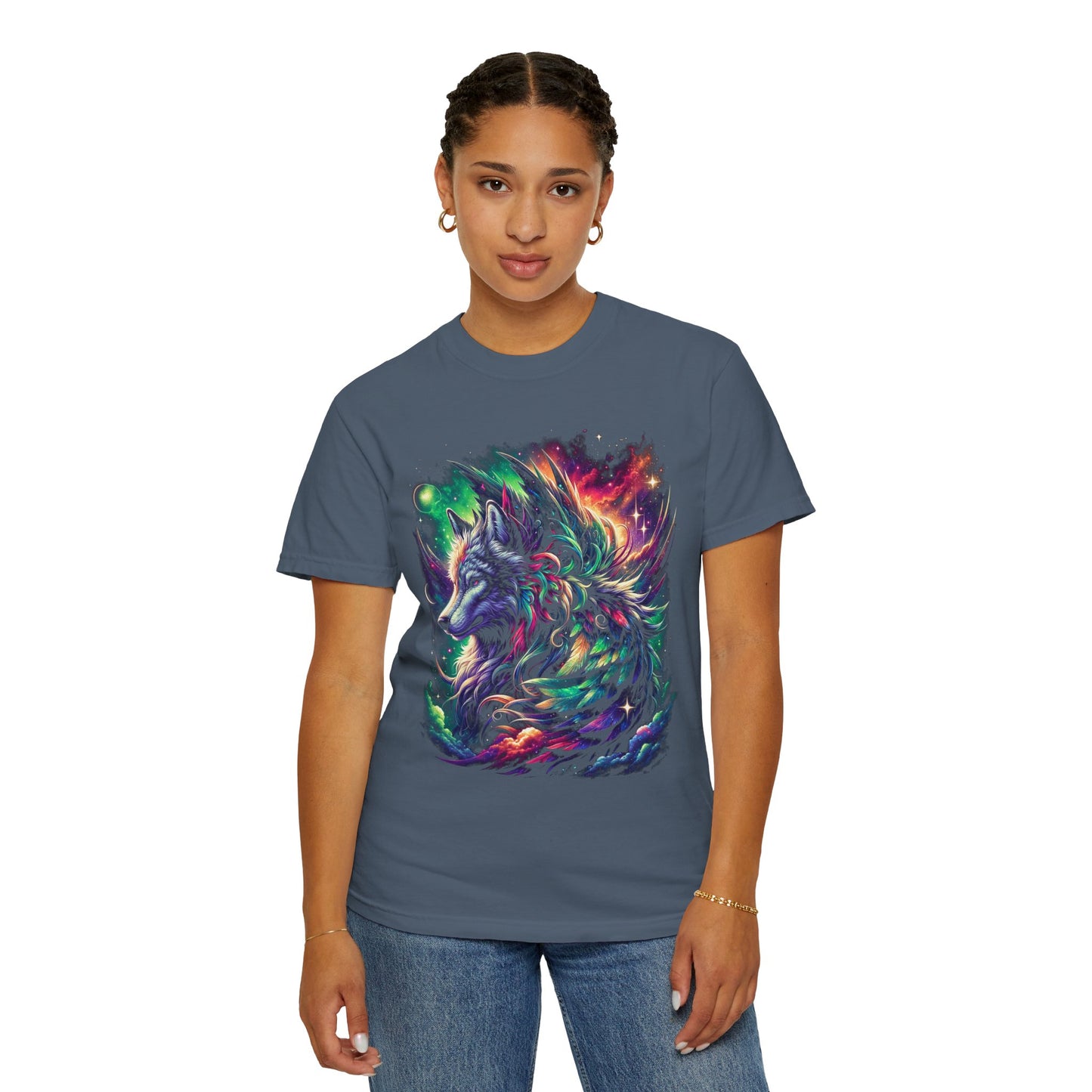 Galactic Wolf Spirit T-Shirt - Vibrant Unisex Cotton Tee