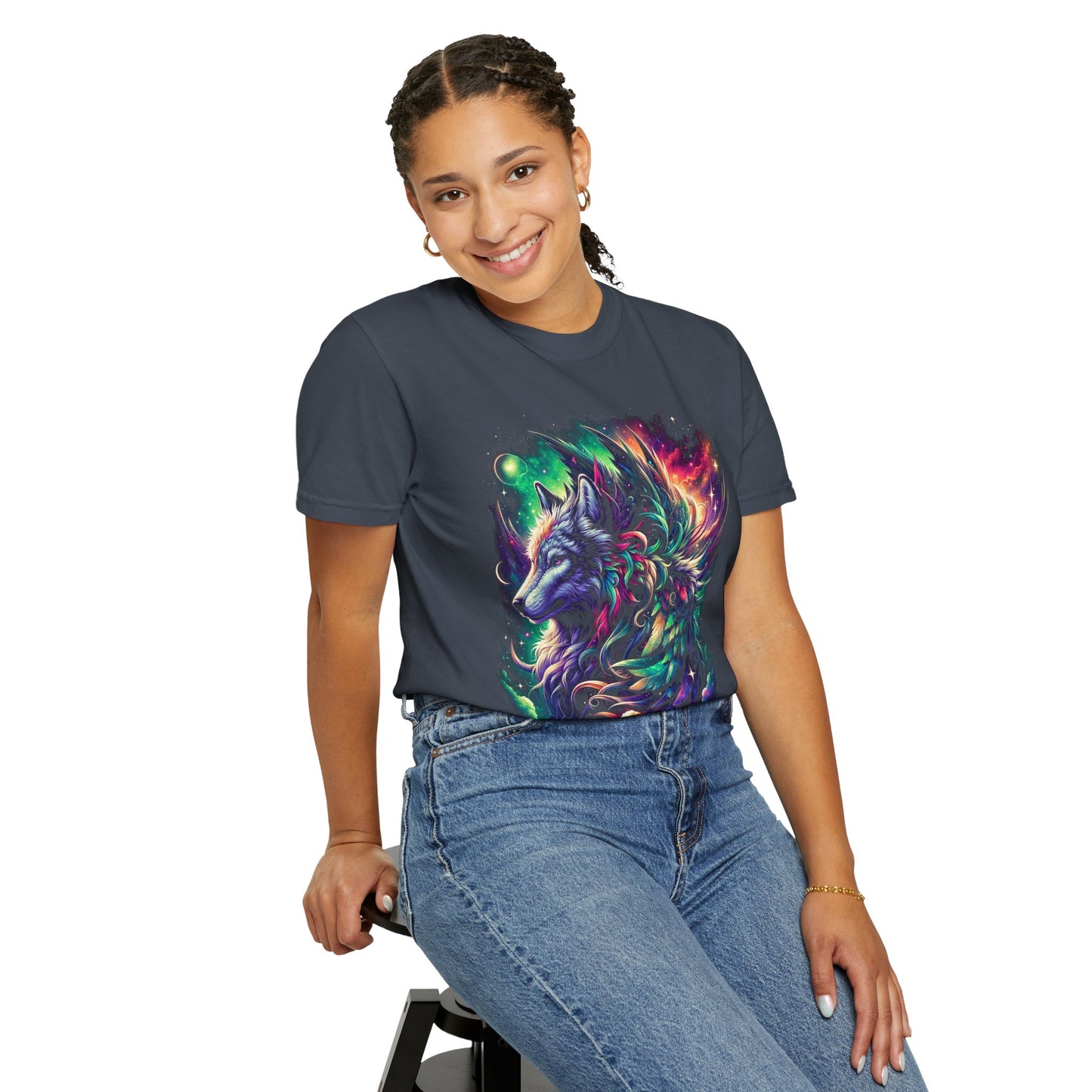 Galactic Wolf Spirit T-Shirt - Vibrant Unisex Cotton Tee