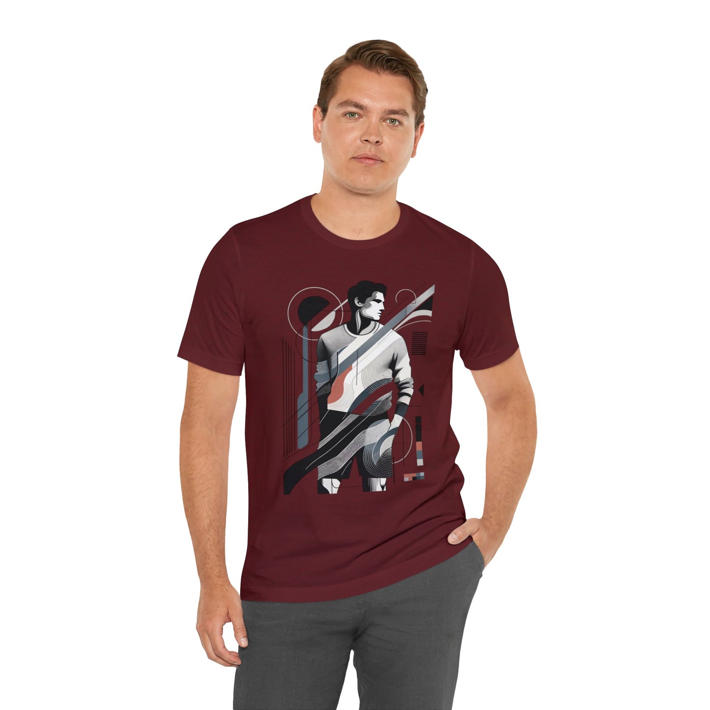 Stylish Man's Abstract Elegance Tee - Modern Art Cotton Top