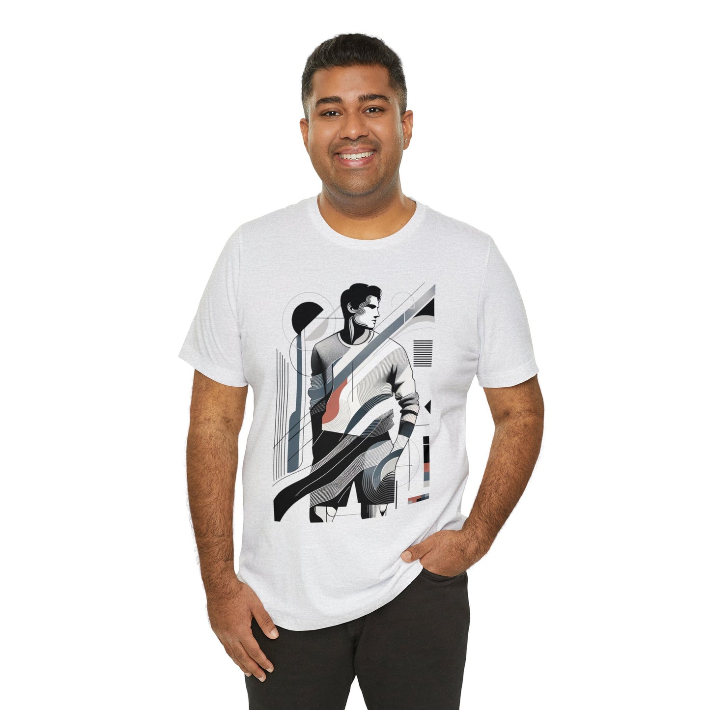 Stylish Man's Abstract Elegance Tee - Modern Art Cotton Top