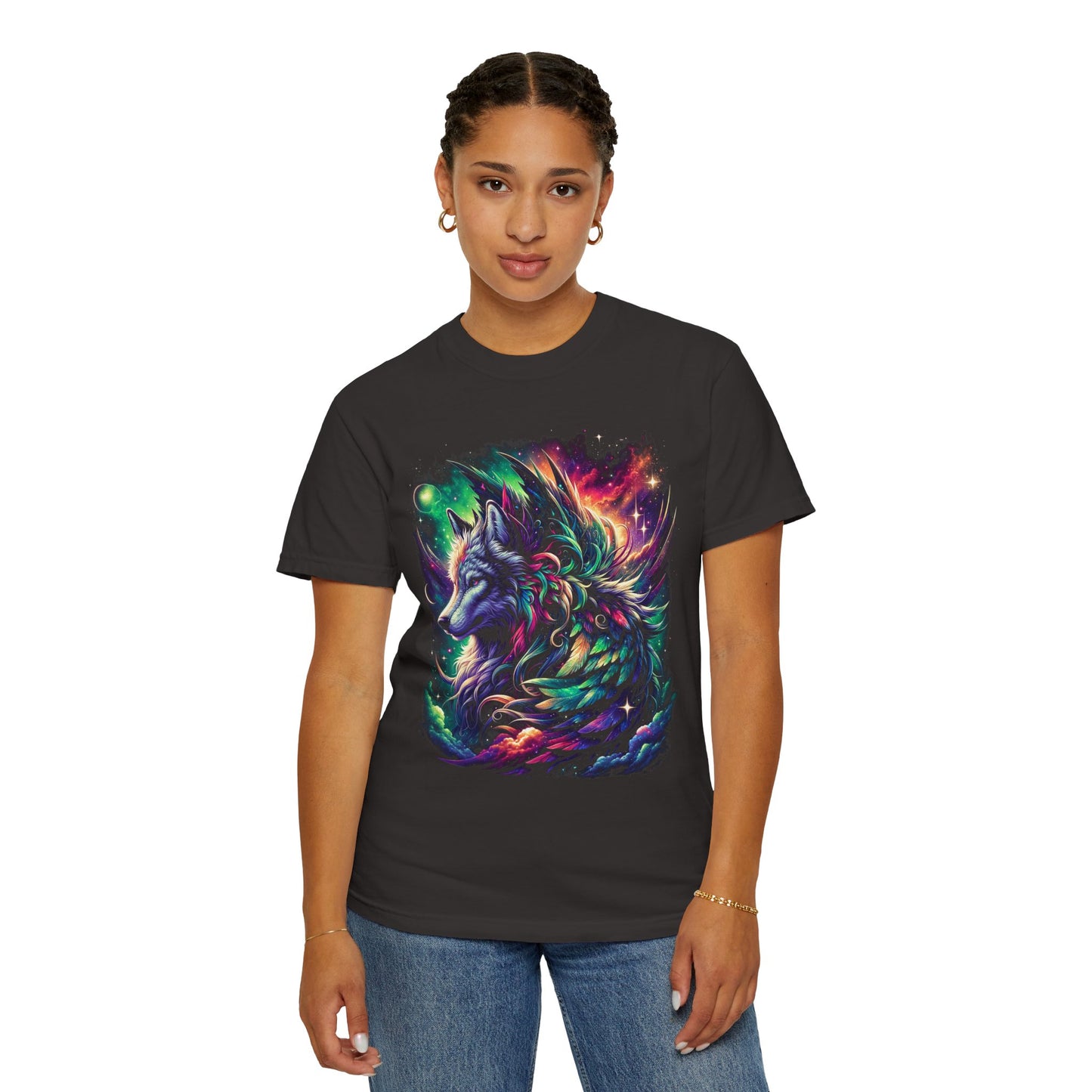 Galactic Wolf Spirit T-Shirt - Vibrant Unisex Cotton Tee