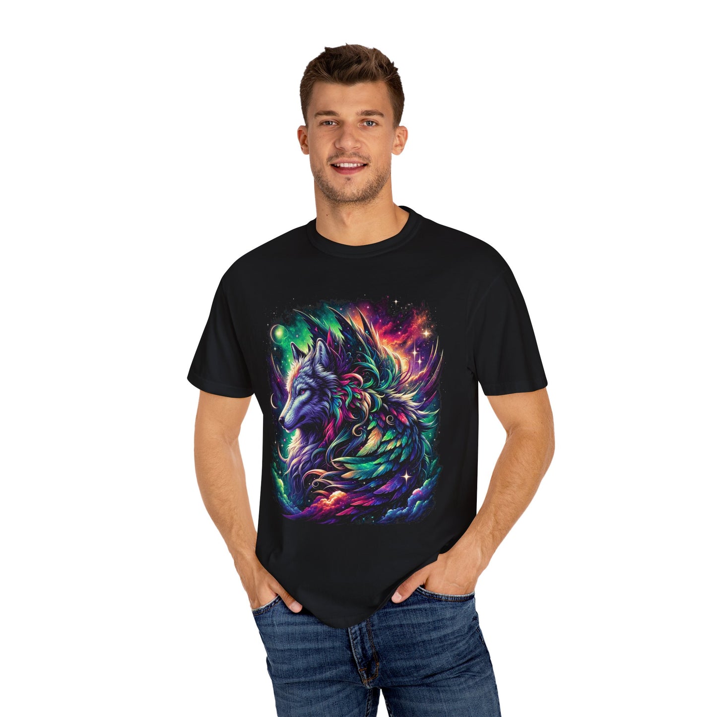 Galactic Wolf Spirit T-Shirt - Vibrant Unisex Cotton Tee