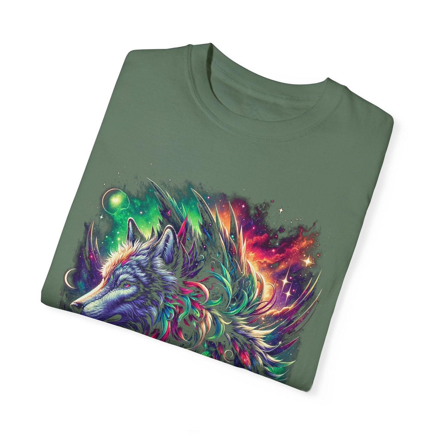 Galactic Wolf Spirit T-Shirt - Vibrant Unisex Cotton Tee
