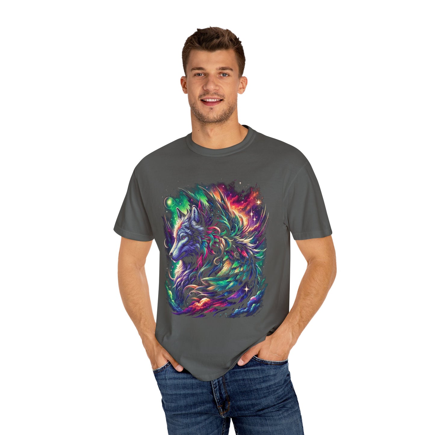 Galactic Wolf Spirit T-Shirt - Vibrant Unisex Cotton Tee