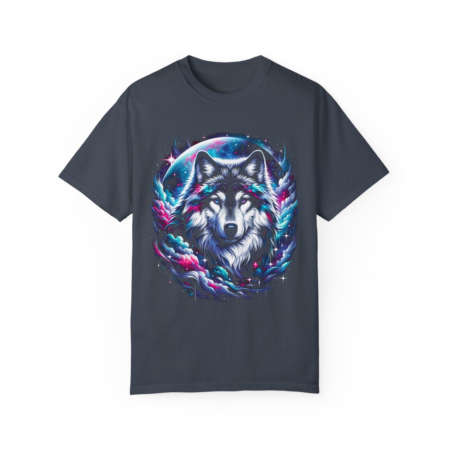 Stellar Canine Aura T-Shirt - Unisex Celestial Wolf Cotton Tee