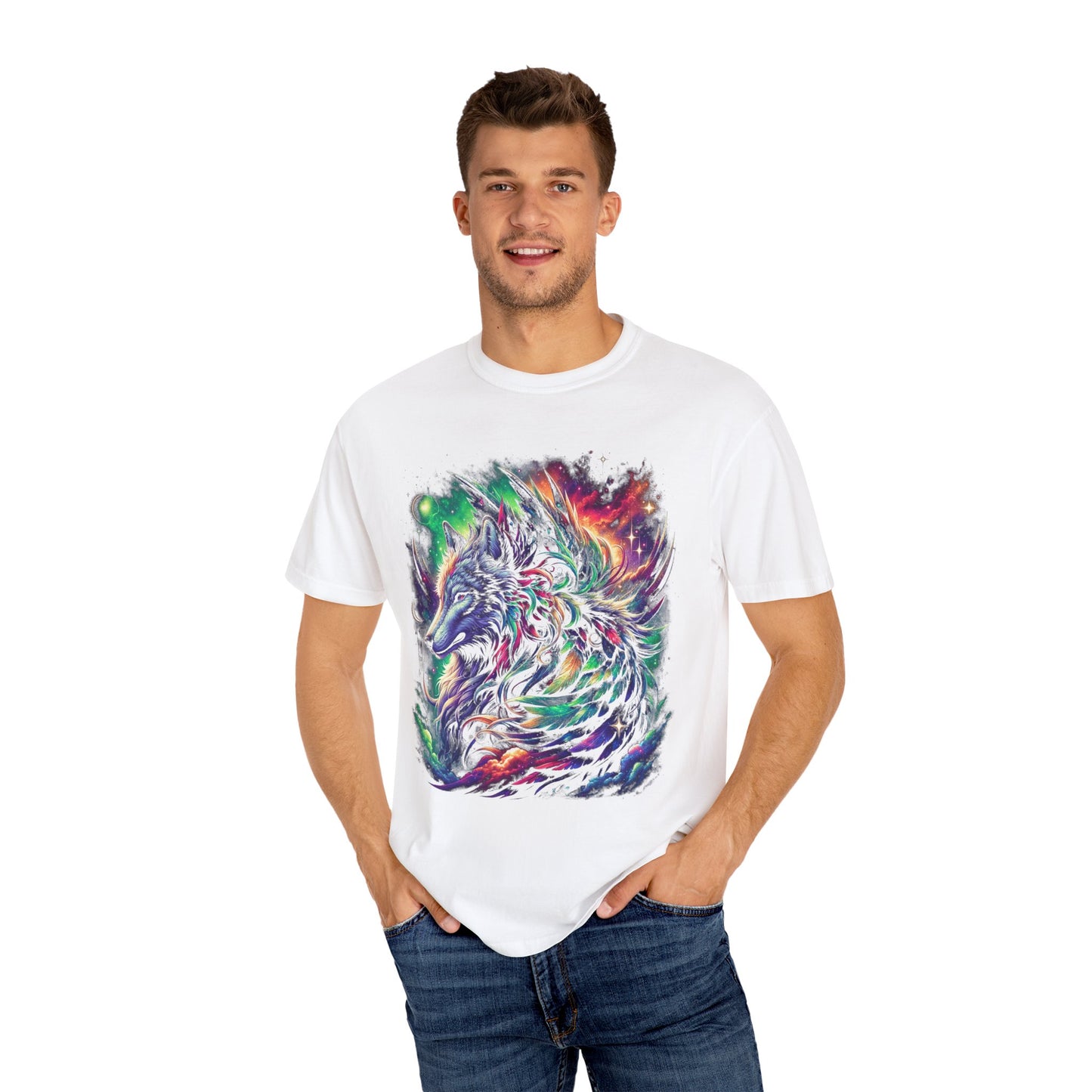 Galactic Wolf Spirit T-Shirt - Vibrant Unisex Cotton Tee
