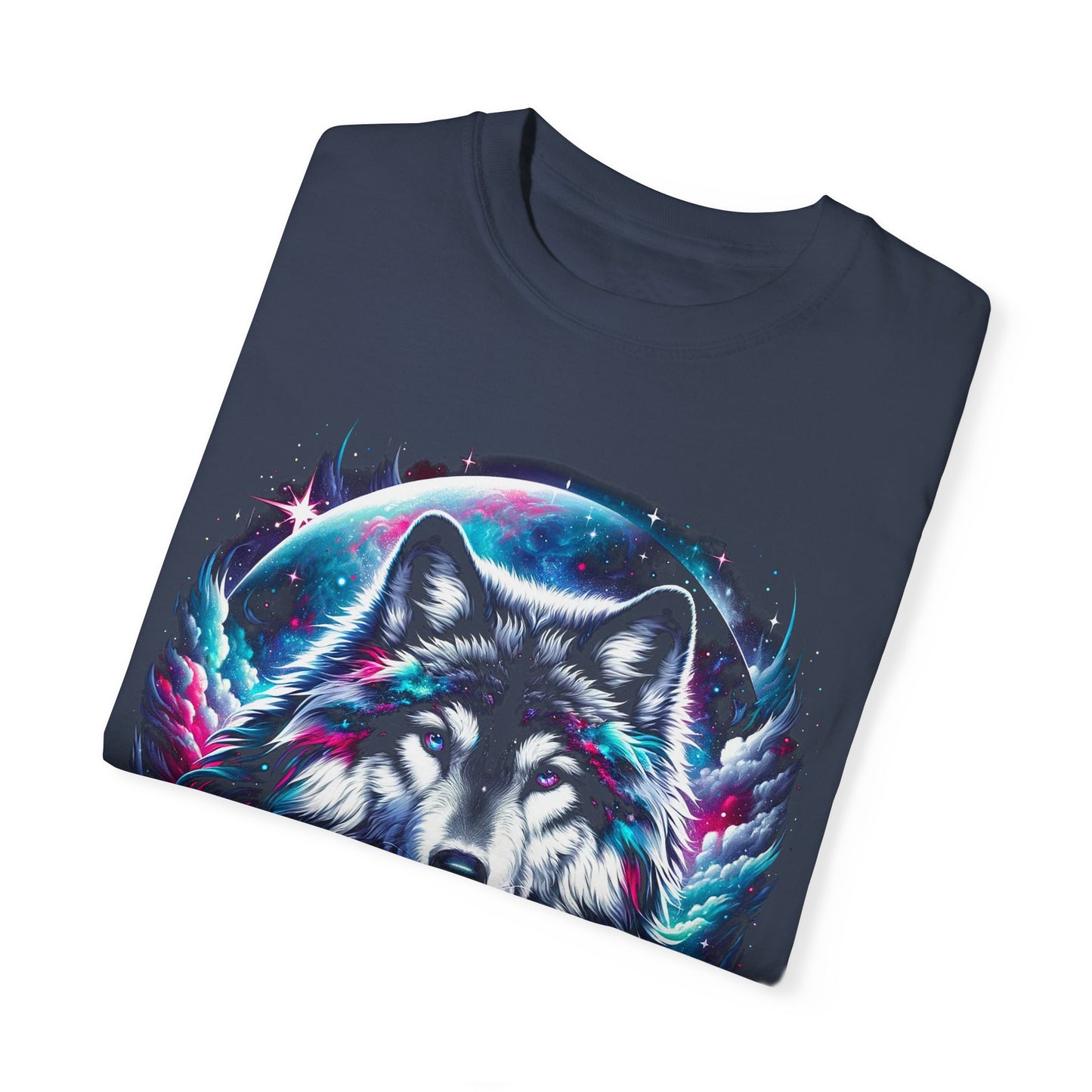 Stellar Canine Aura T-Shirt - Unisex Celestial Wolf Cotton Tee