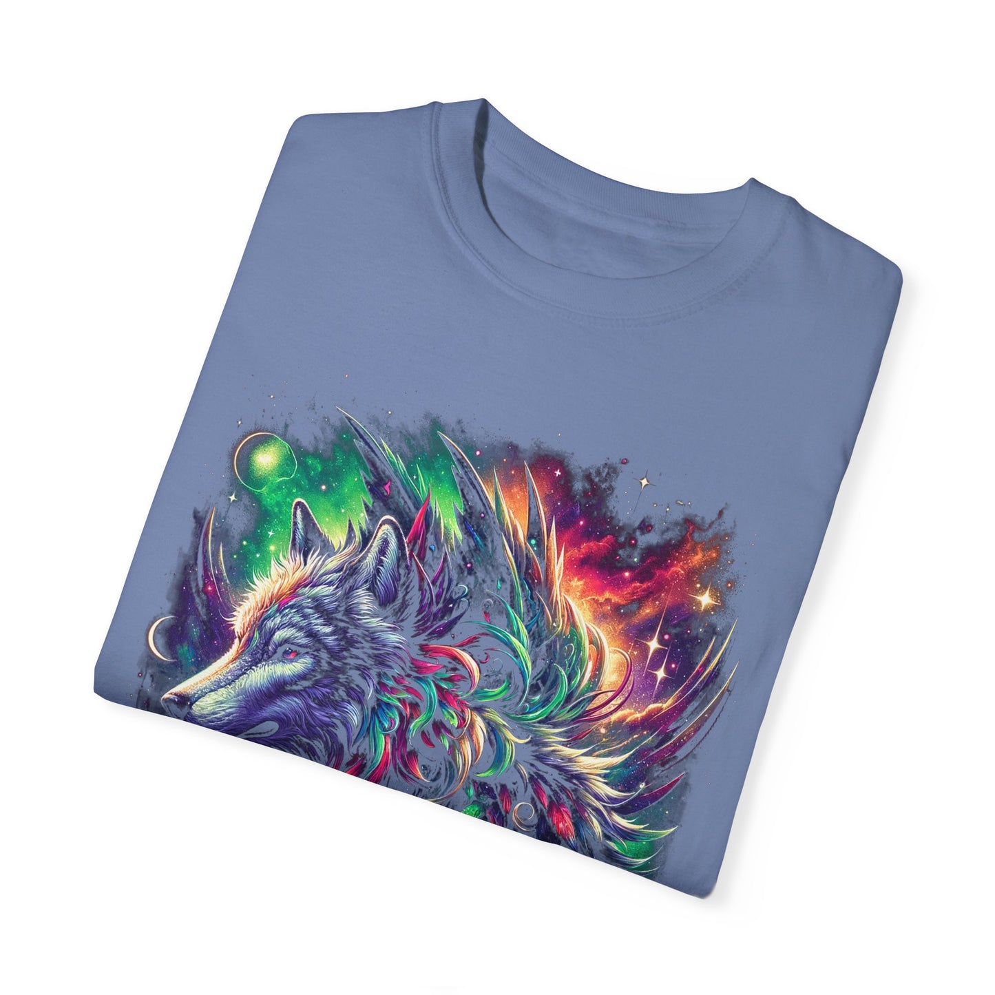 Galactic Wolf Spirit T-Shirt - Vibrant Unisex Cotton Tee