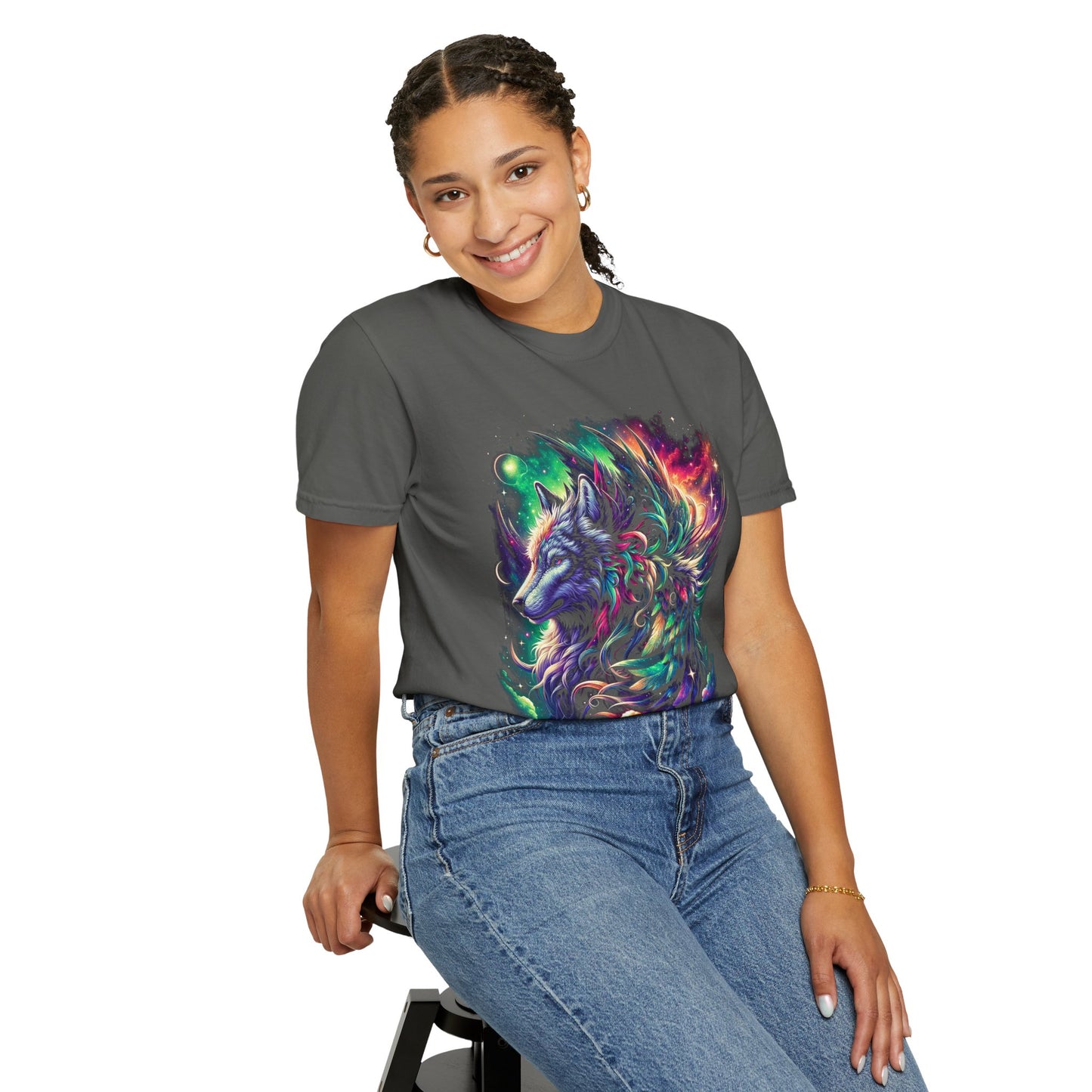 Galactic Wolf Spirit T-Shirt - Vibrant Unisex Cotton Tee