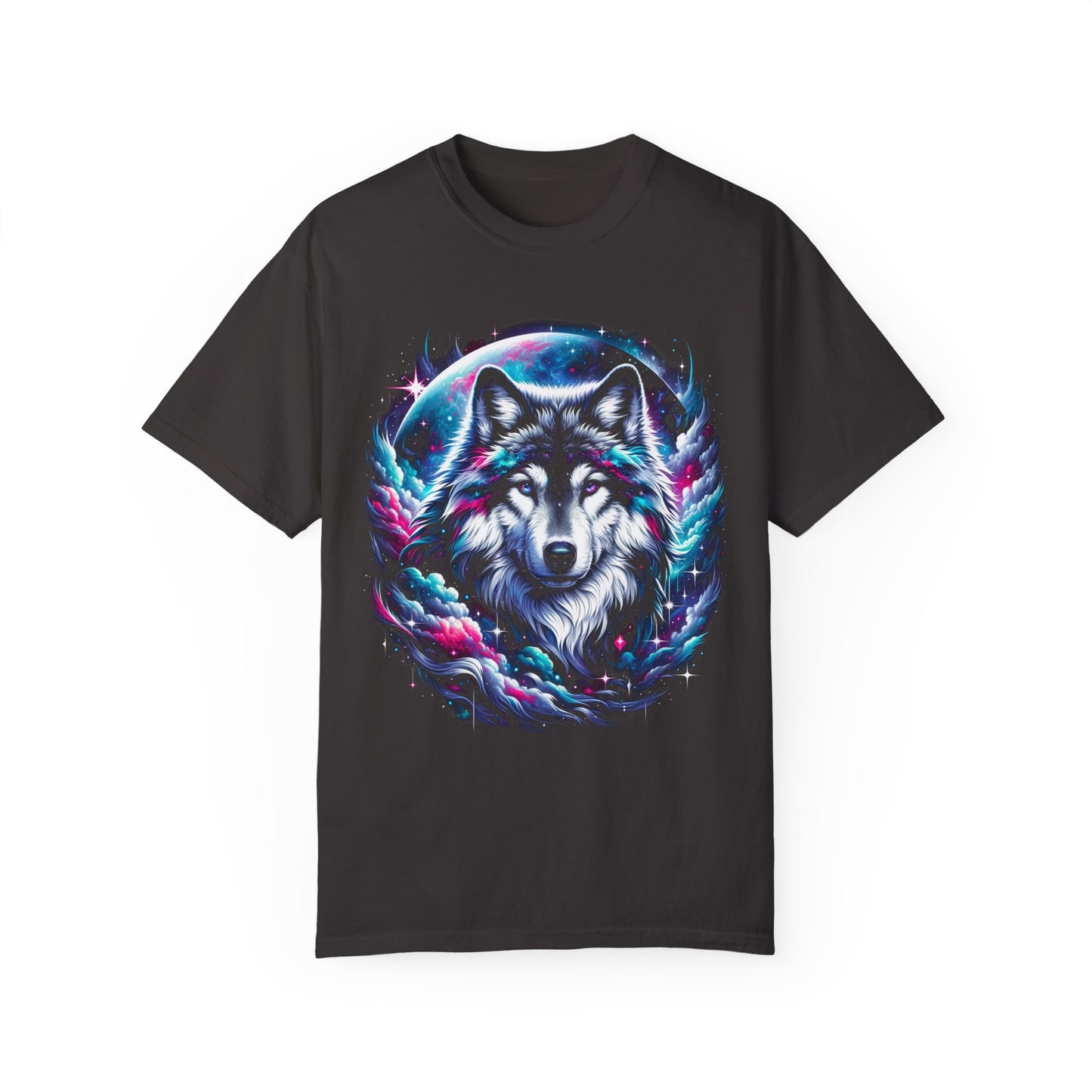 Stellar Canine Aura T-Shirt - Unisex Celestial Wolf Cotton Tee