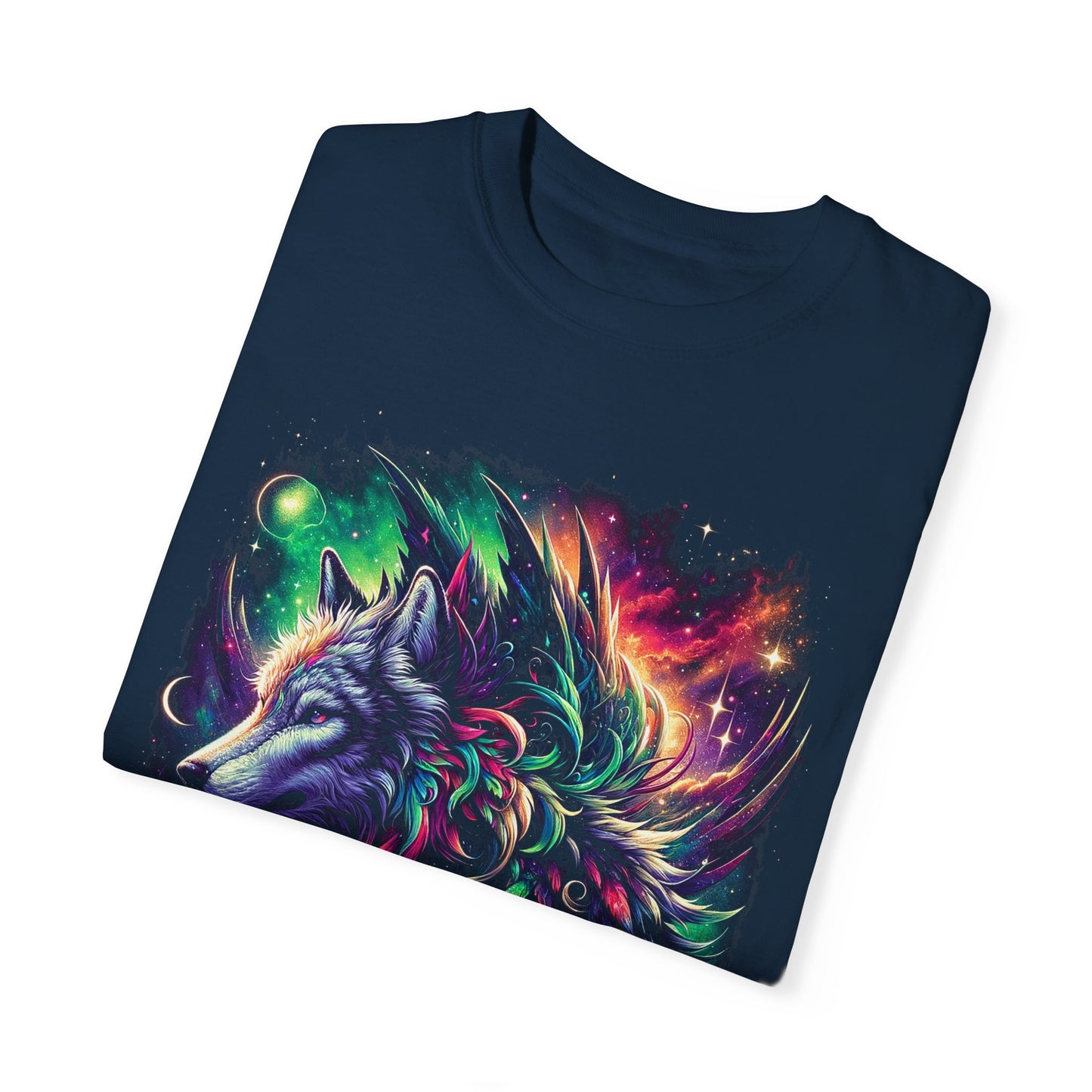 Galactic Wolf Spirit T-Shirt - Vibrant Unisex Cotton Tee