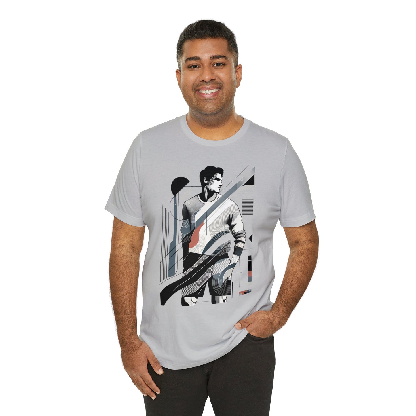 Stylish Man's Abstract Elegance Tee - Modern Art Cotton Top