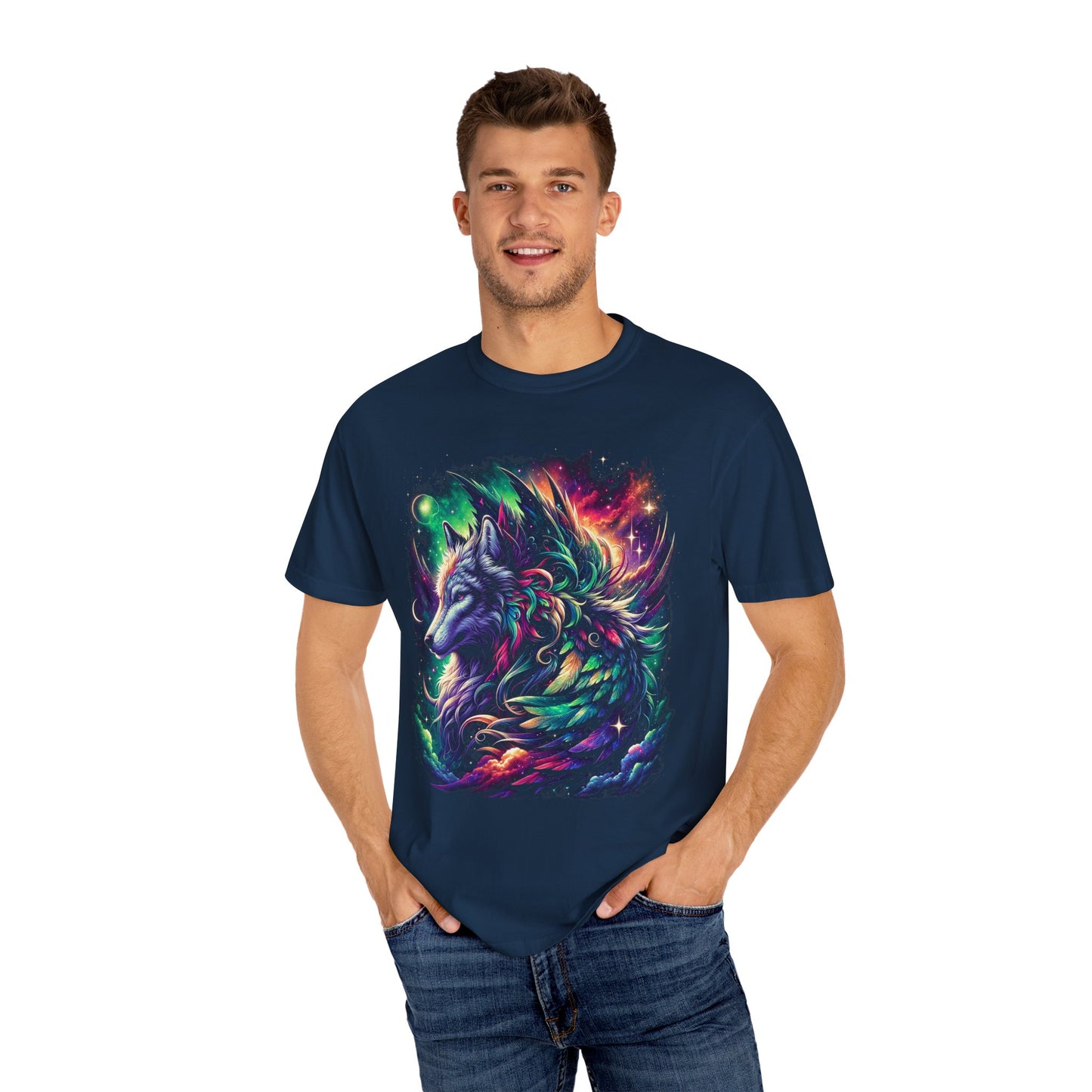 Galactic Wolf Spirit T-Shirt - Vibrant Unisex Cotton Tee