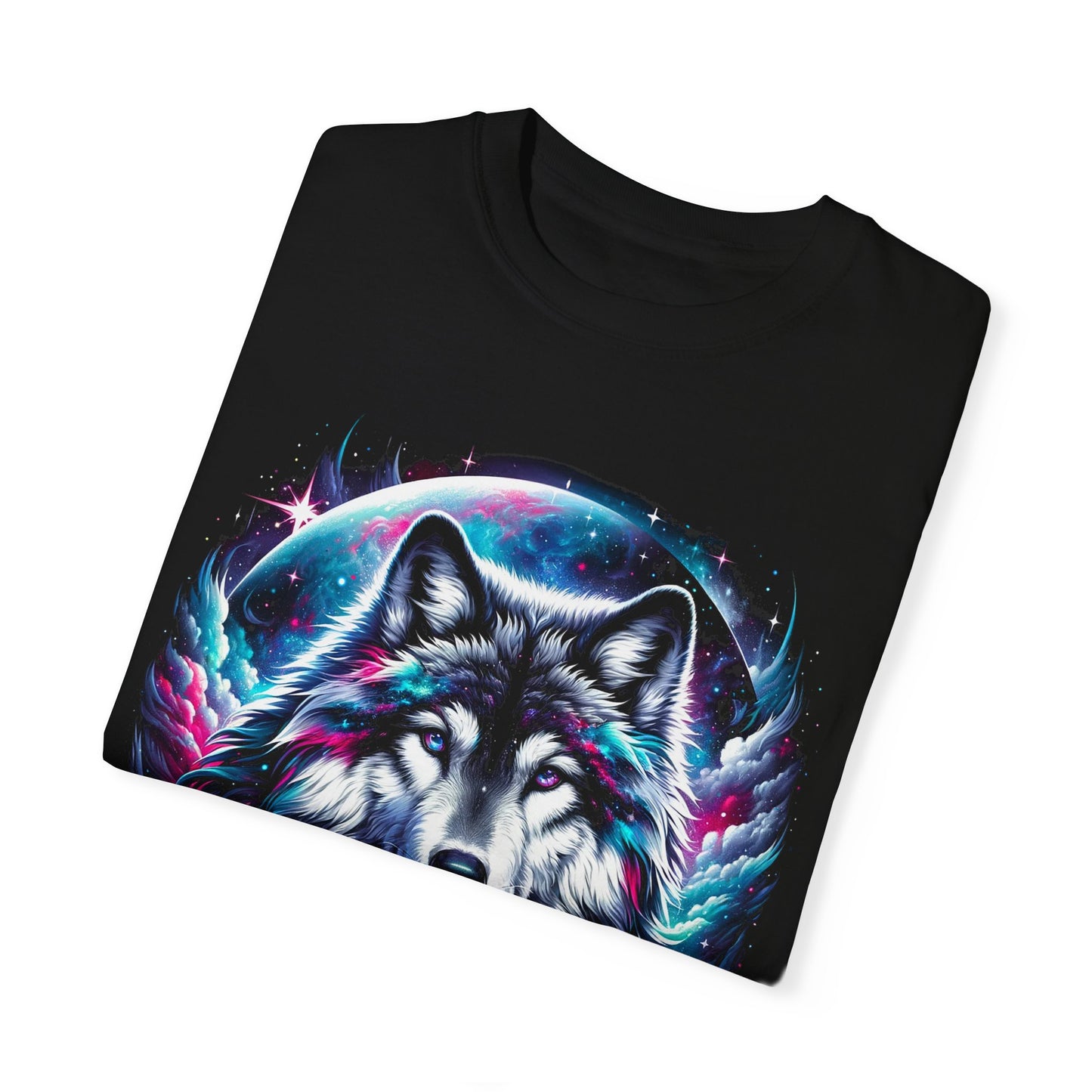 Stellar Canine Aura T-Shirt - Unisex Celestial Wolf Cotton Tee