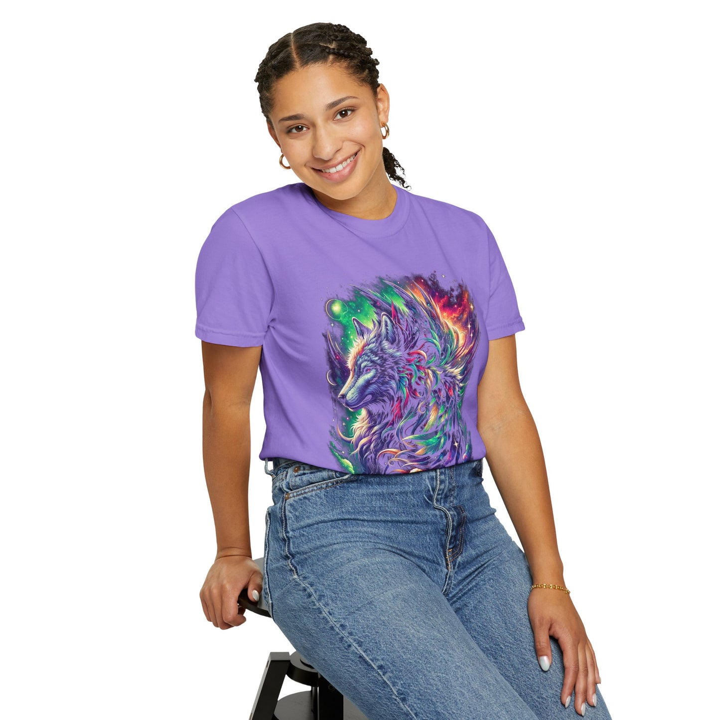 Galactic Wolf Spirit T-Shirt - Vibrant Unisex Cotton Tee