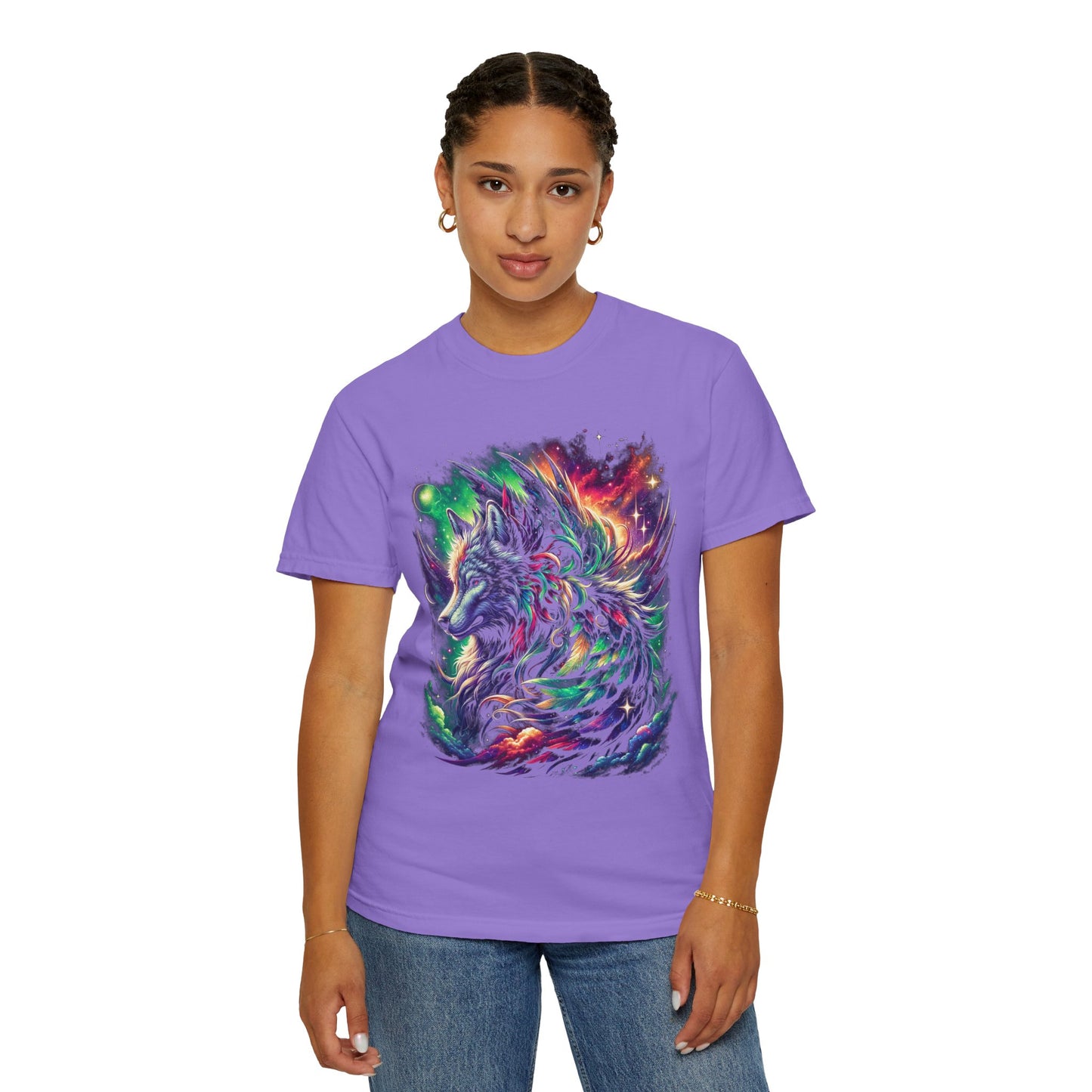 Galactic Wolf Spirit T-Shirt - Vibrant Unisex Cotton Tee