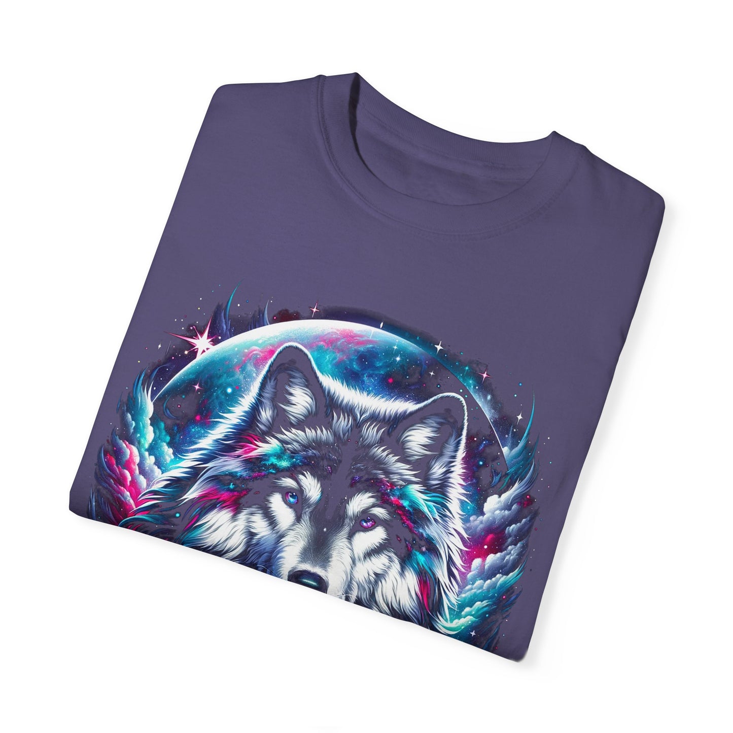 Stellar Canine Aura T-Shirt - Unisex Celestial Wolf Cotton Tee