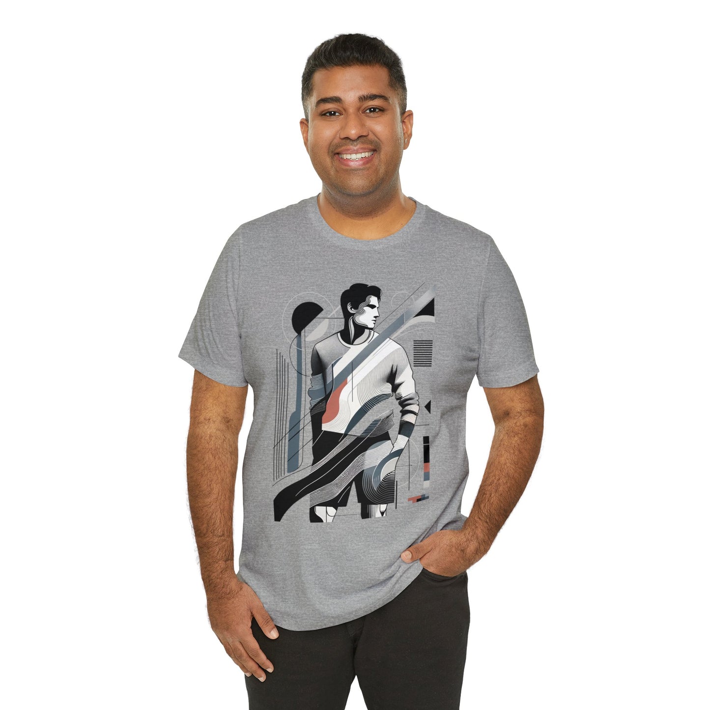 Stylish Man's Abstract Elegance Tee - Modern Art Cotton Top