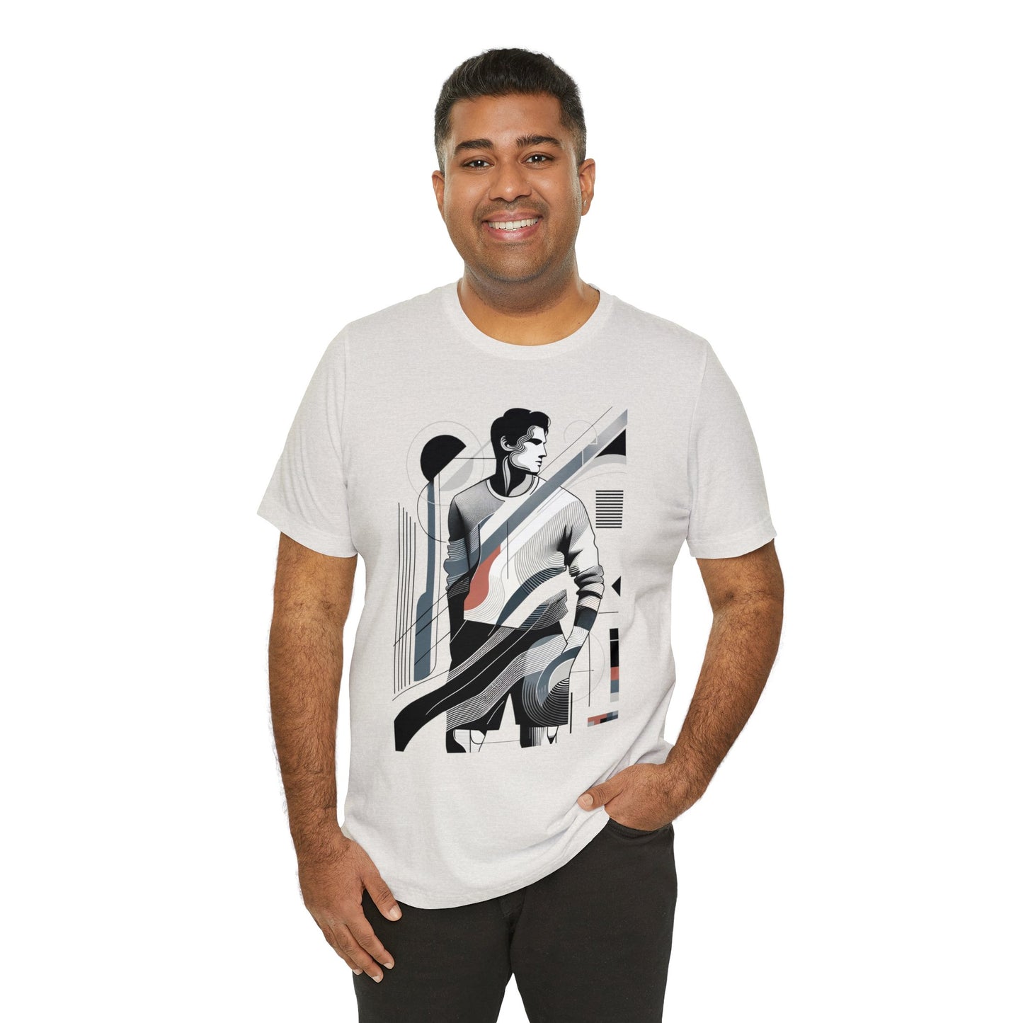 Stylish Man's Abstract Elegance Tee - Modern Art Cotton Top