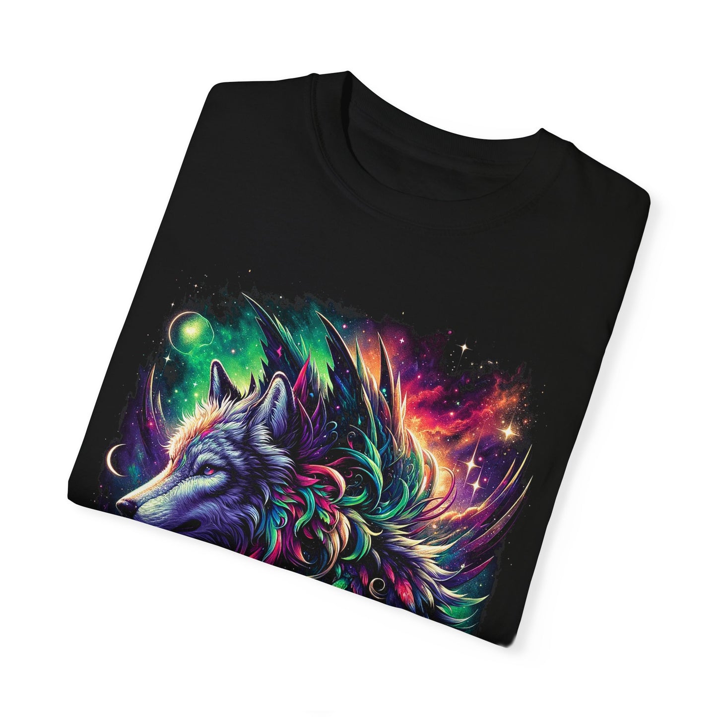 Galactic Wolf Spirit T-Shirt - Vibrant Unisex Cotton Tee