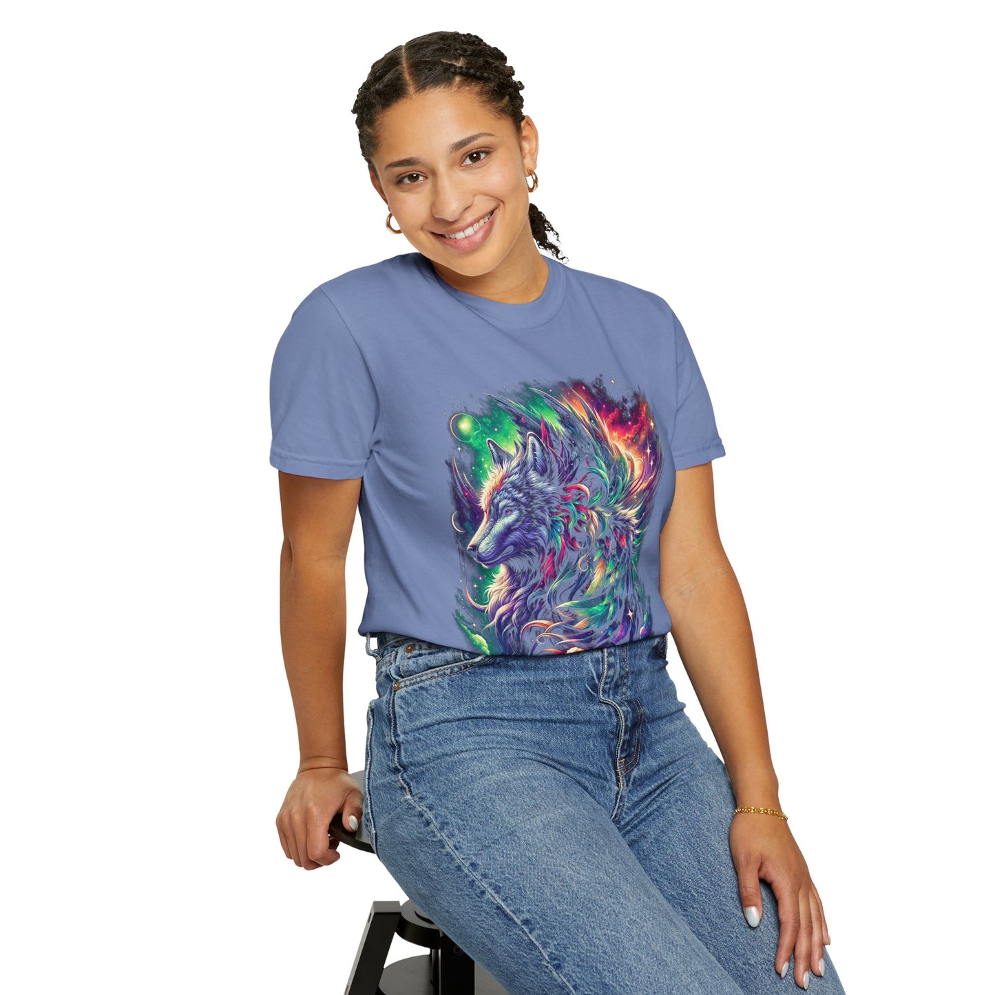 Galactic Wolf Spirit T-Shirt - Vibrant Unisex Cotton Tee