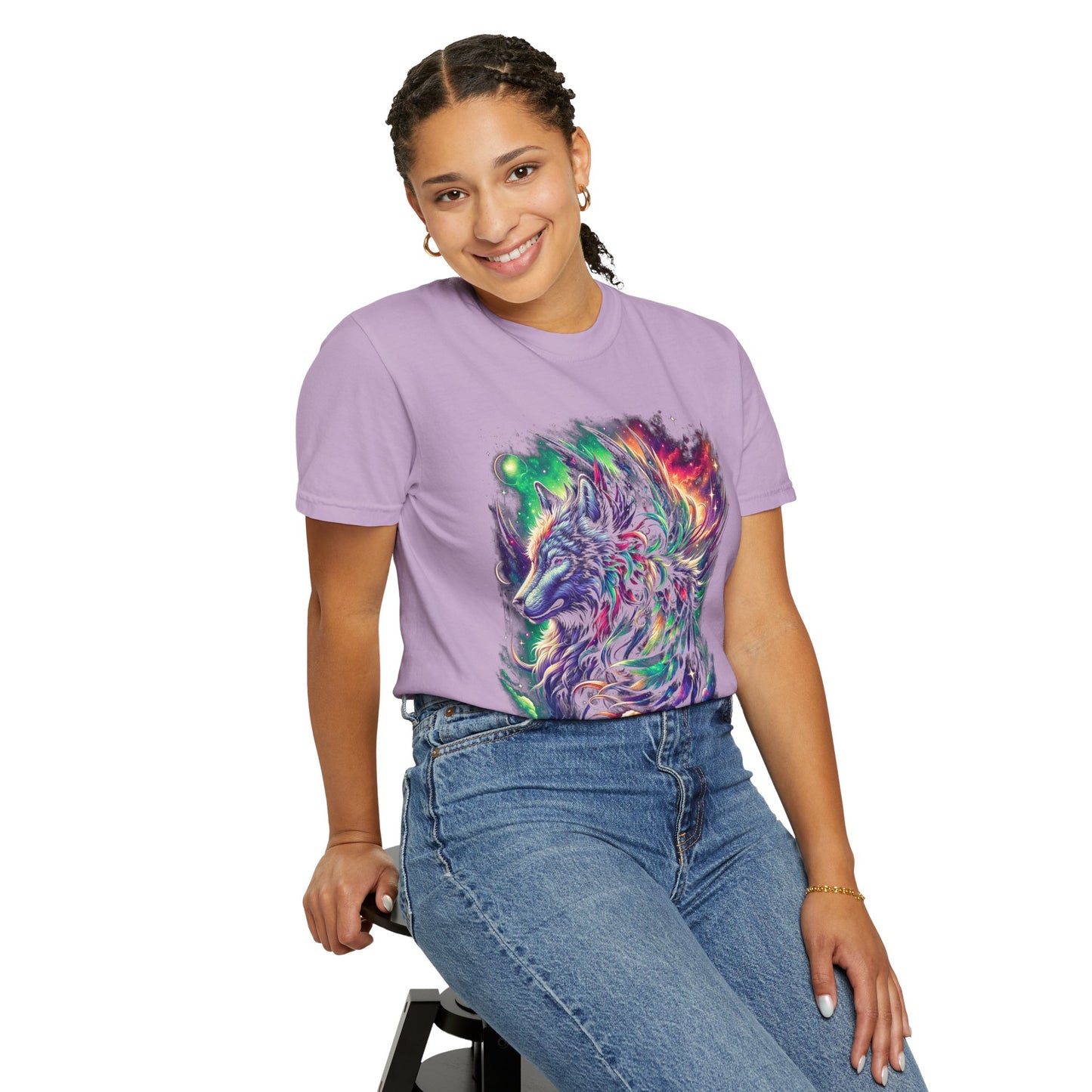 Galactic Wolf Spirit T-Shirt - Vibrant Unisex Cotton Tee