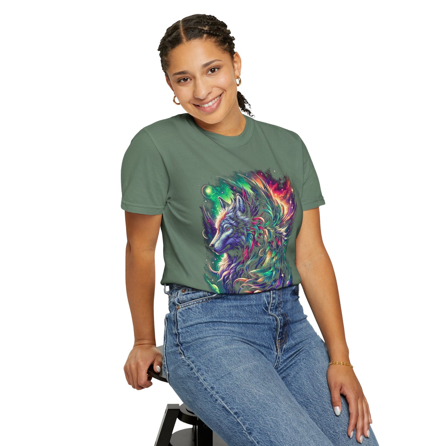 Galactic Wolf Spirit T-Shirt - Vibrant Unisex Cotton Tee
