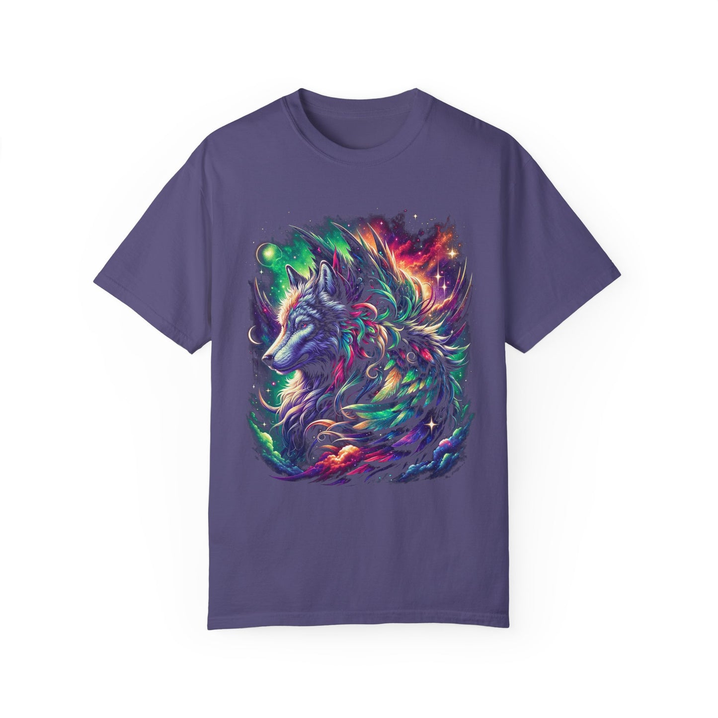 Galactic Wolf Spirit T-Shirt - Vibrant Unisex Cotton Tee