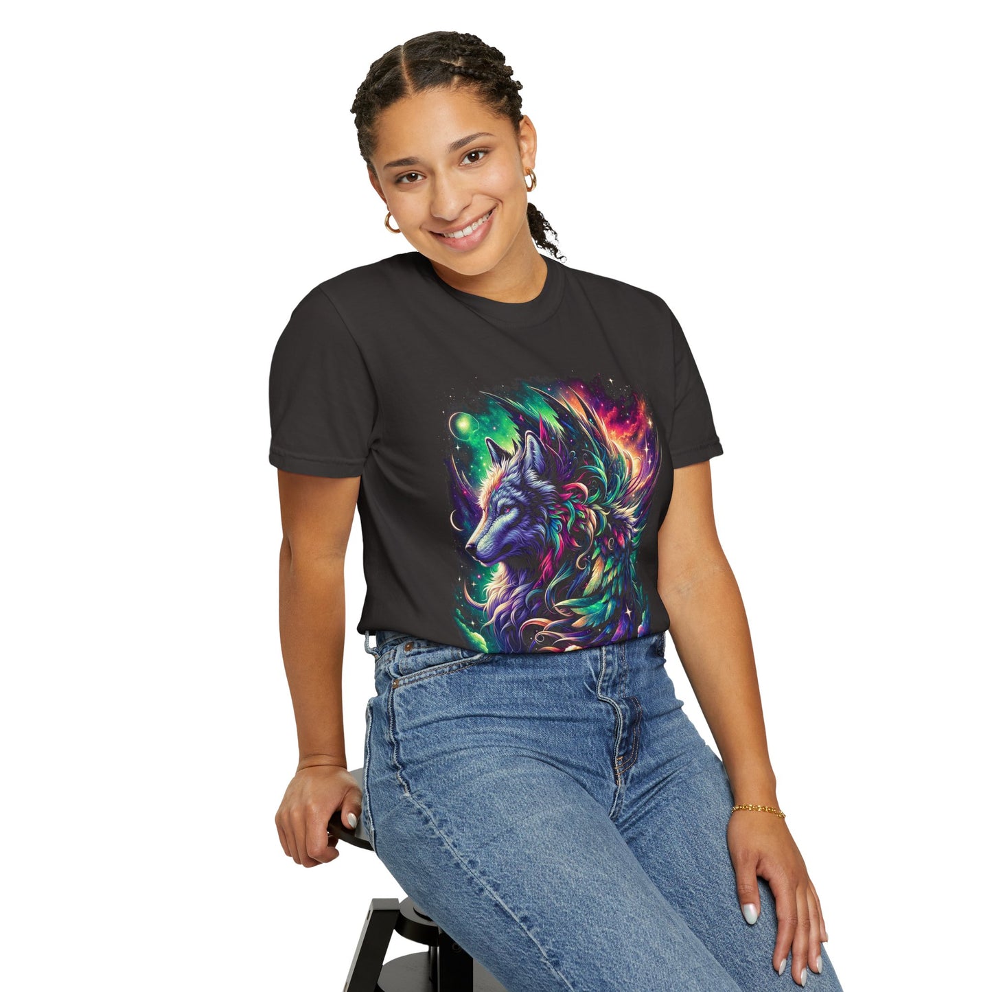 Galactic Wolf Spirit T-Shirt - Vibrant Unisex Cotton Tee