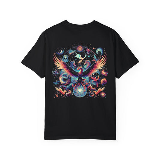 Cosmic Phoenix Rebirth: Vibrant Garment-Dyed T-Shirt - GG