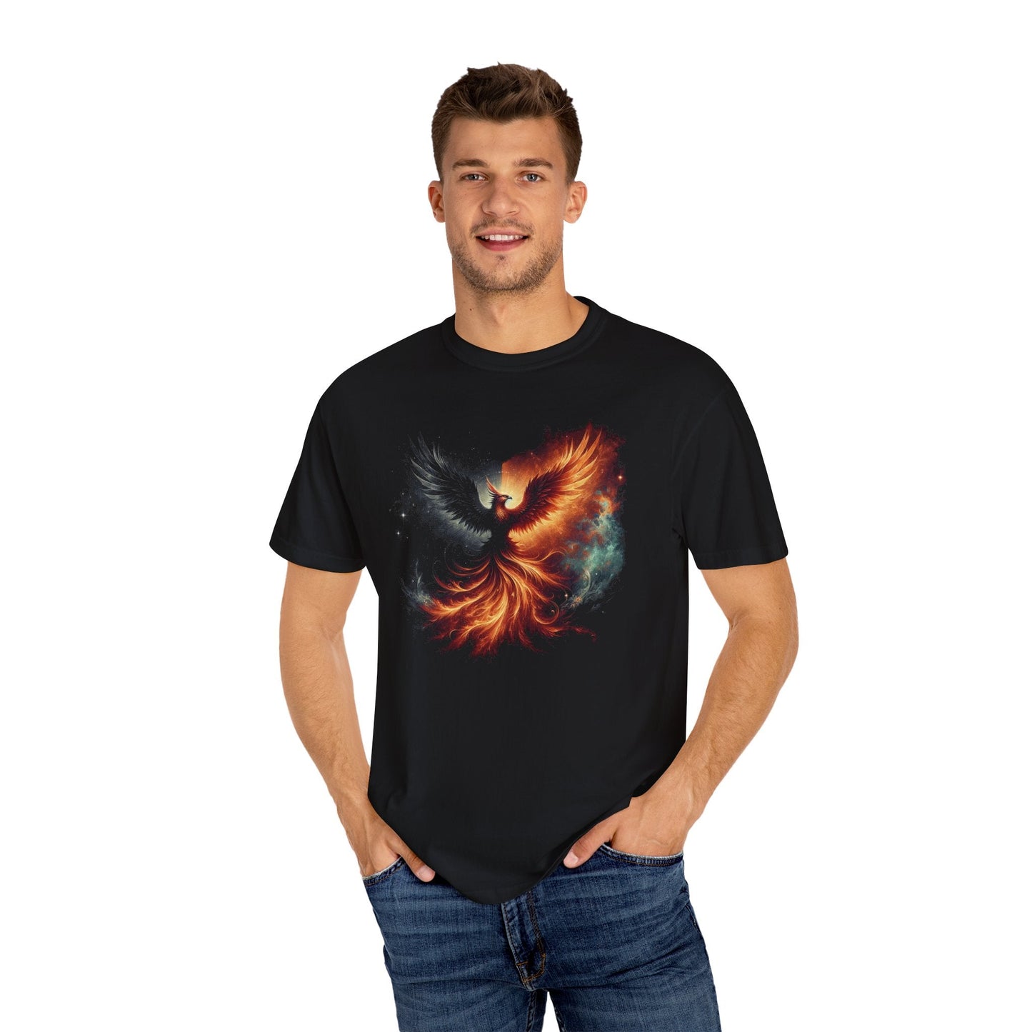Cosmic Phoenix Resurgence Unisex T-Shirt - Comfort-Fit Ring-Spun Cotton Tee - GG